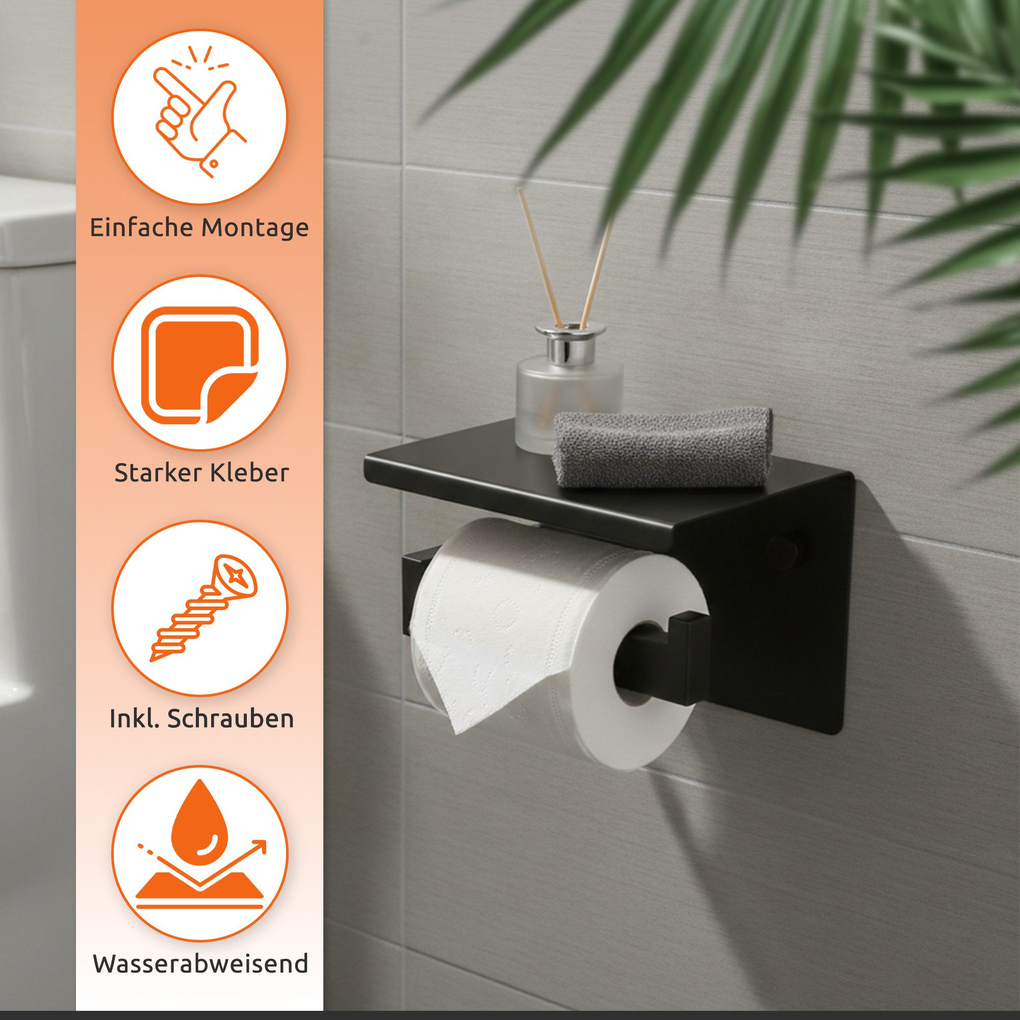 ECENCE Toilettenpapierhalter ohne Bohren selbstklebend Edelstahl 304, mit Ablage zum Kleben oder Schrauben – Bild 2 von 5