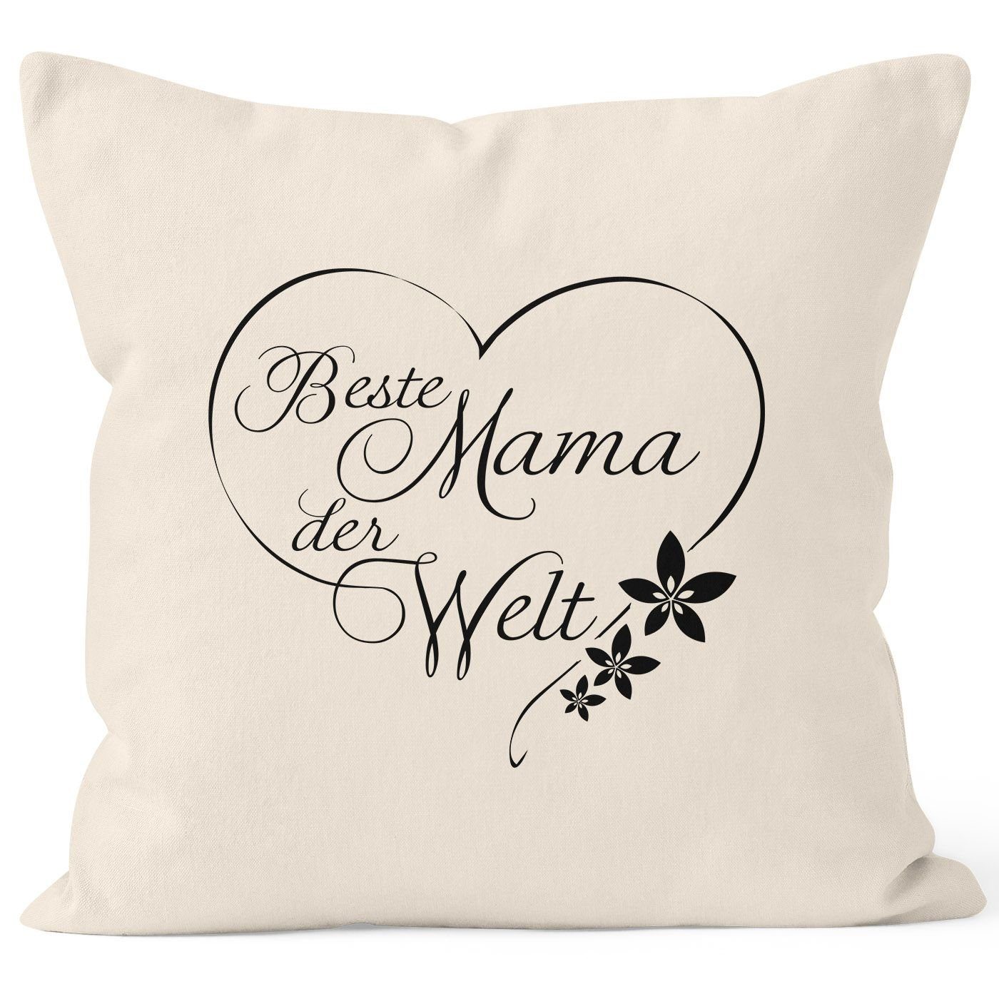 MoonWorks Dekokissen Kissenbezug Beste Mama der Welt Geschenk für Mutter Muttertag 40x40 Baumwolle MoonWorks® natur