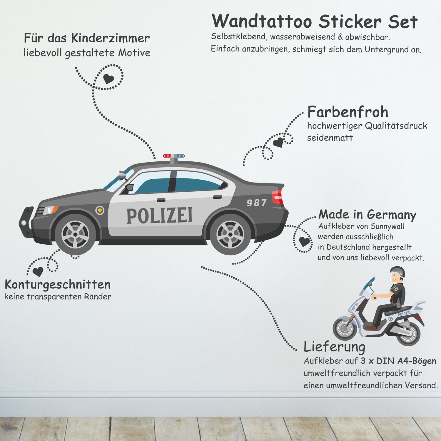 Sunnywall Wandtattoo Polizei Wandsticker Wandtattoo A4 günstig online kaufen