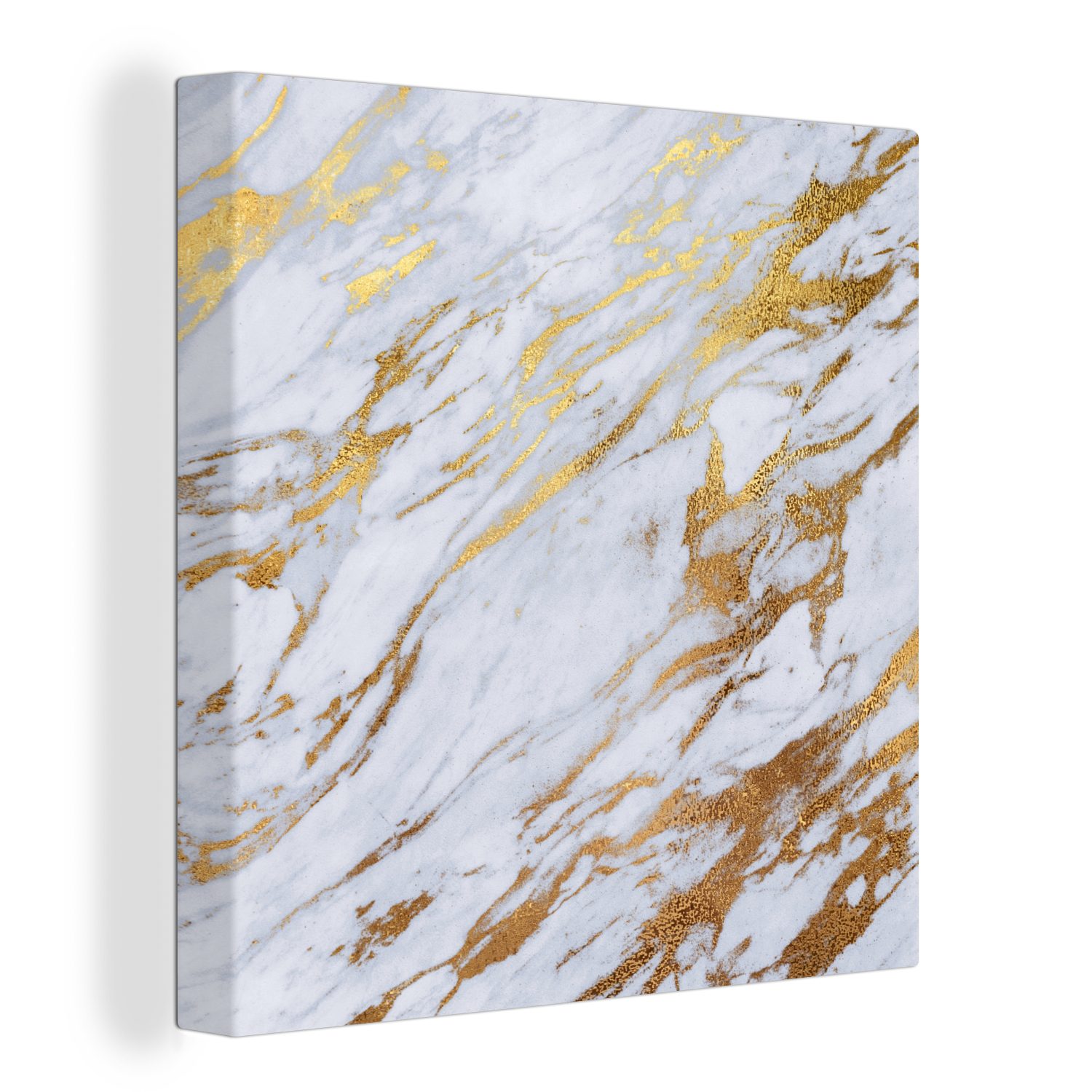 OneMillionCanvasses® Leinwandbild Schlafzimmer - (1 bunt Bilder St), Marmor Weiß, Wohnzimmer - Gold Muster Leinwand für 