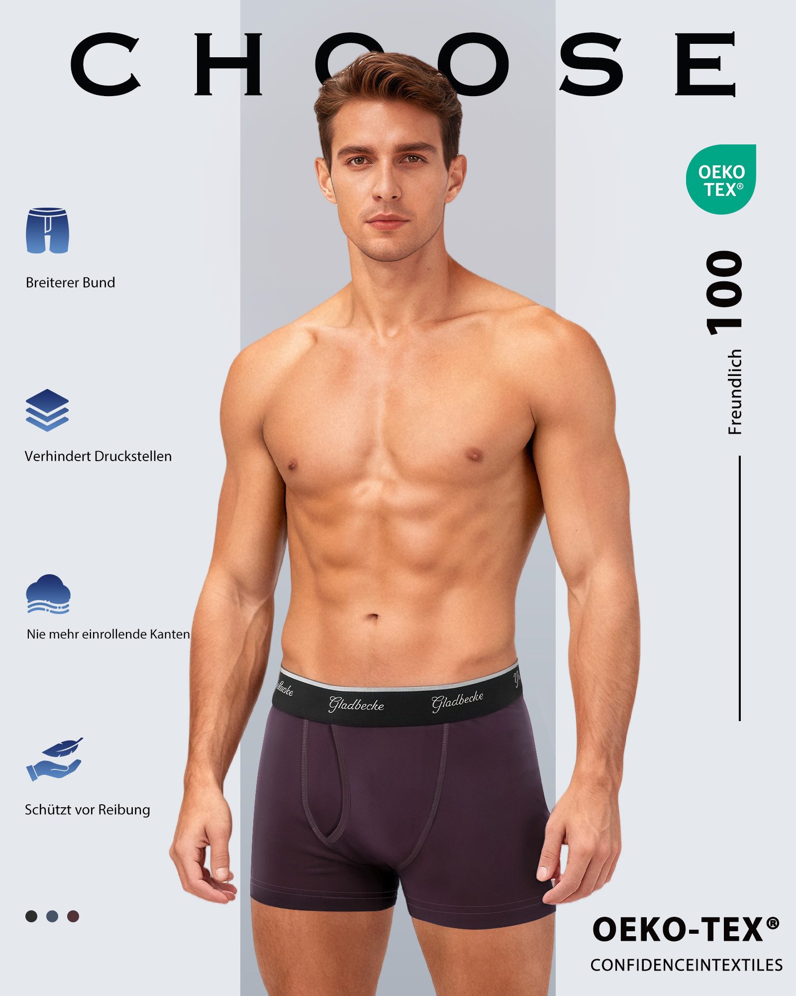 Gladbecke Boxershorts boxershorts herren unterhosen männer (3er-Pack) Elastischer Komfortbund und tagloses Design, Formstabil