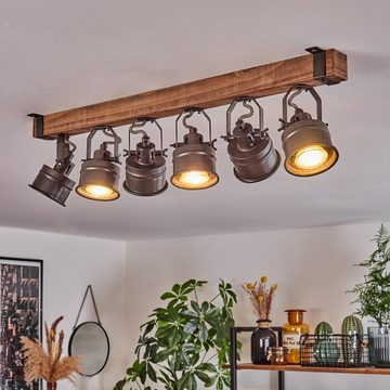 hofstein Deckenleuchte moderne Deckenlampe aus Holz/Metall in Braun/Schwarz, ohne Leuchtmittel, mit Holzbalken und verstellbaren Schirmen, 6x GU10