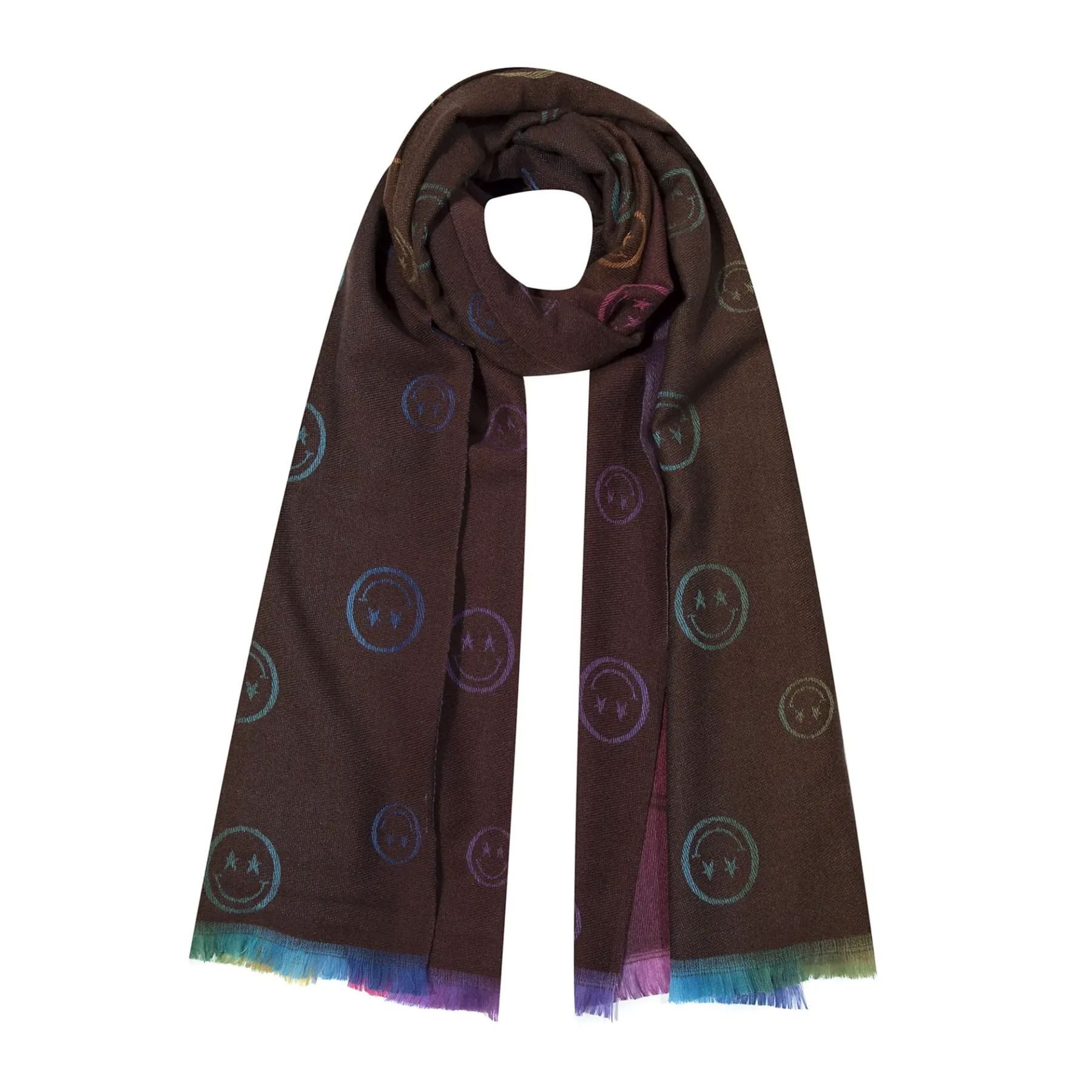Faera Modeschal Leichter Mode-Schal Fransen Regenbogenfarbene Stickereien., (1-St), 9634 in Braun
