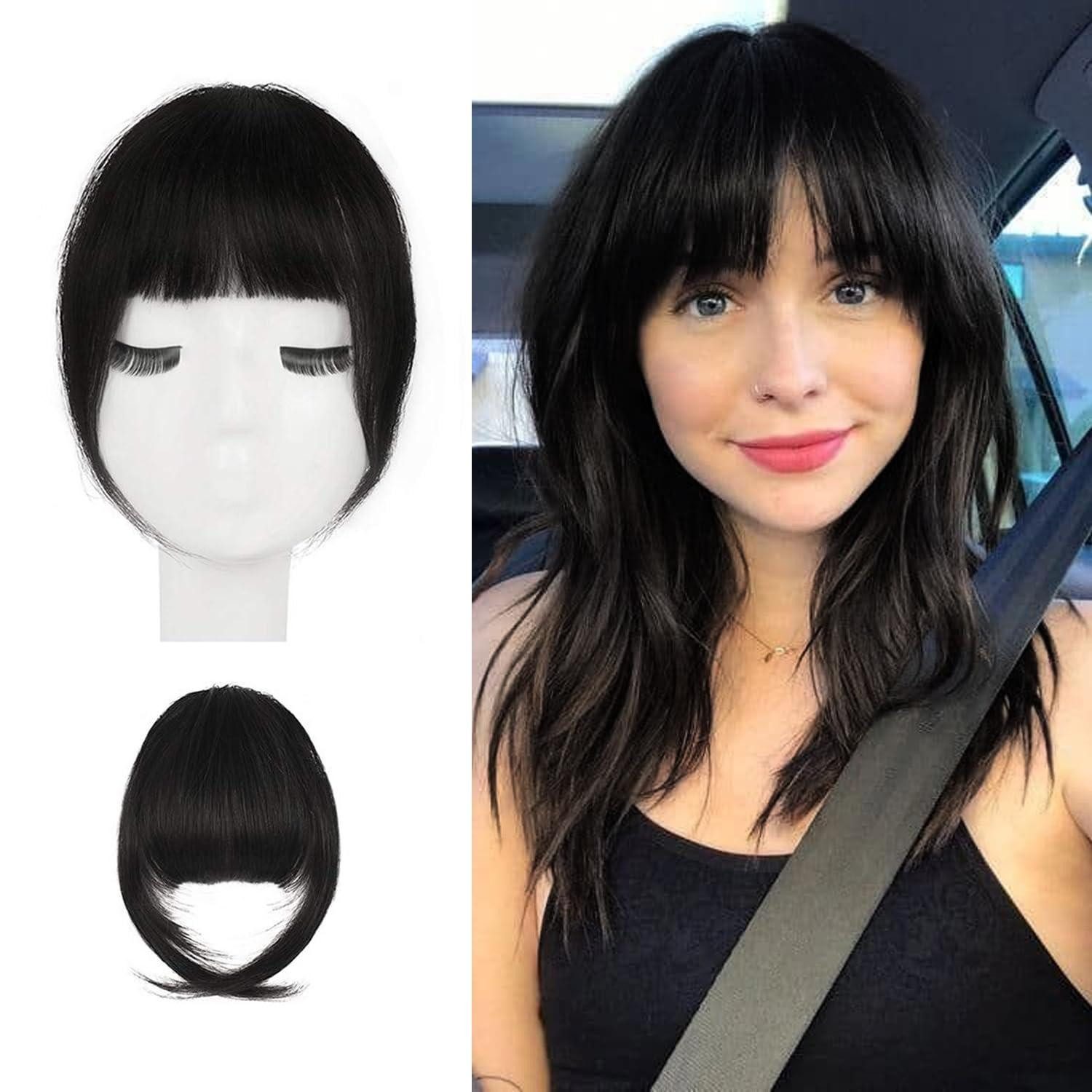 Echthaar-Extension Schwarzer Pony Clip in Haarverlängerungen Echthaar Pony Haar Fringe