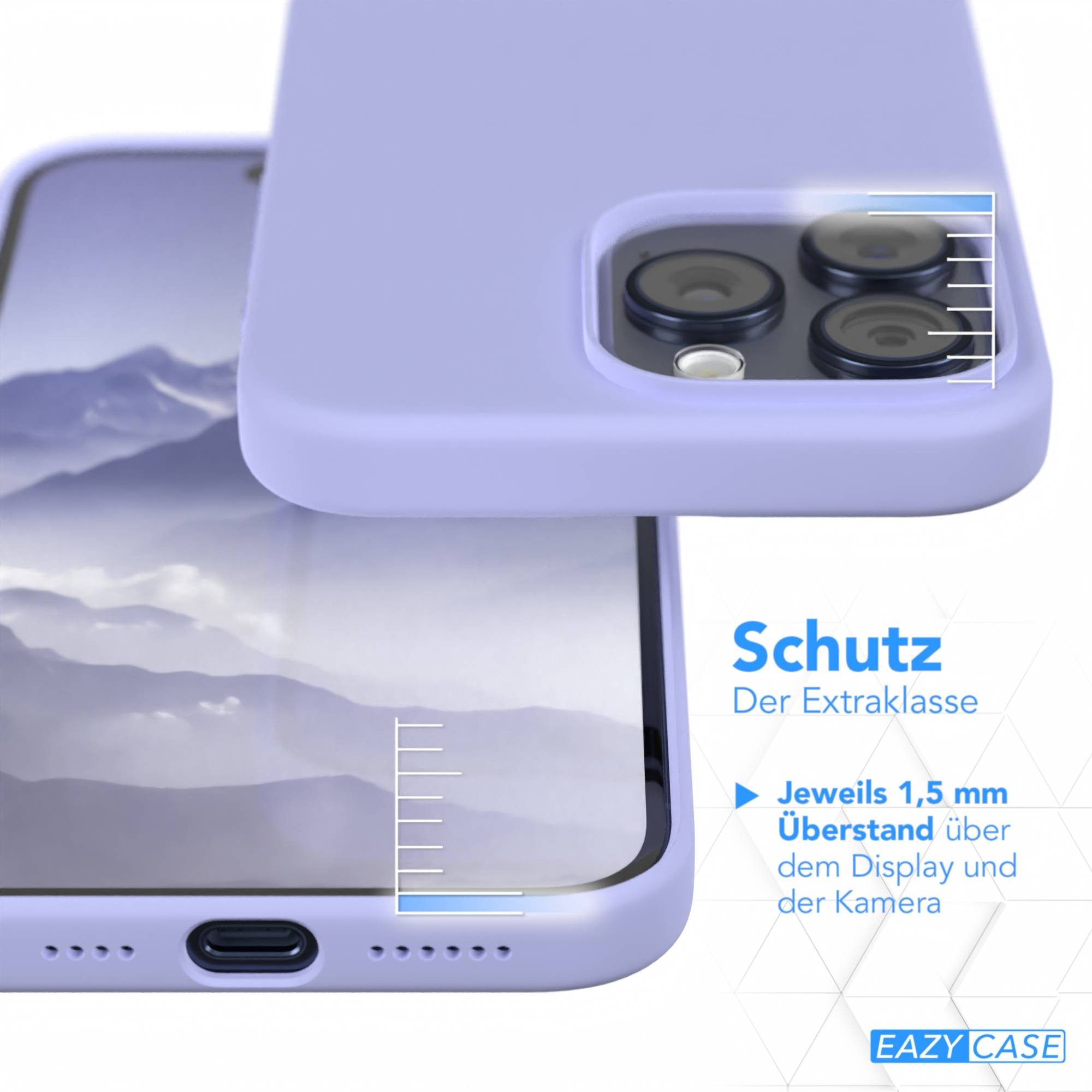 EAZY CASE Handyhülle Premium Silikon Case für Apple iPhone 15 Pro Max 6,7 Zoll, Handytasche aus Silikon Slimcover stoßfest Violett / Lila Lavendel