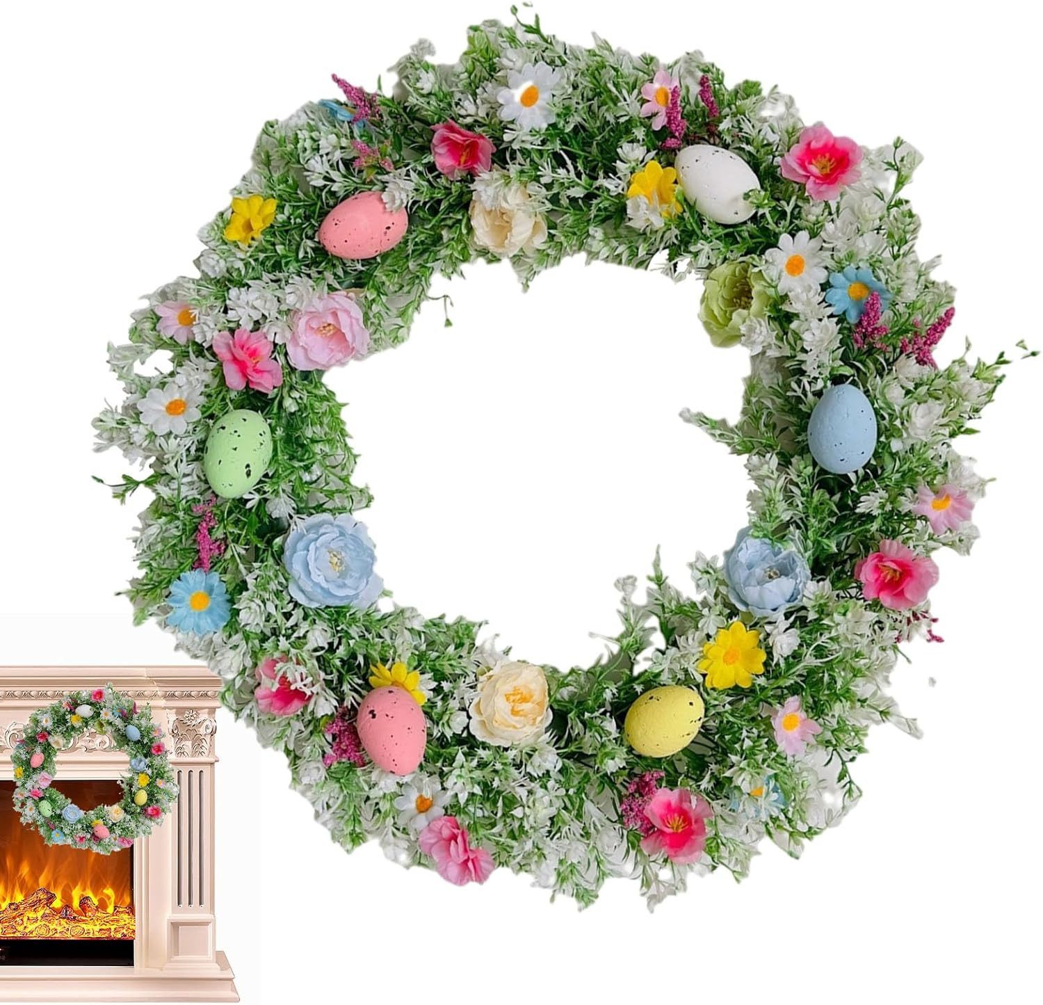 Minicloss Dekokranz Osterdeko,Osterkranz mit bunten Ostereiern für die Tür, Frühlings- und Osterdekoration für Garten, Party & Wohnzimmer