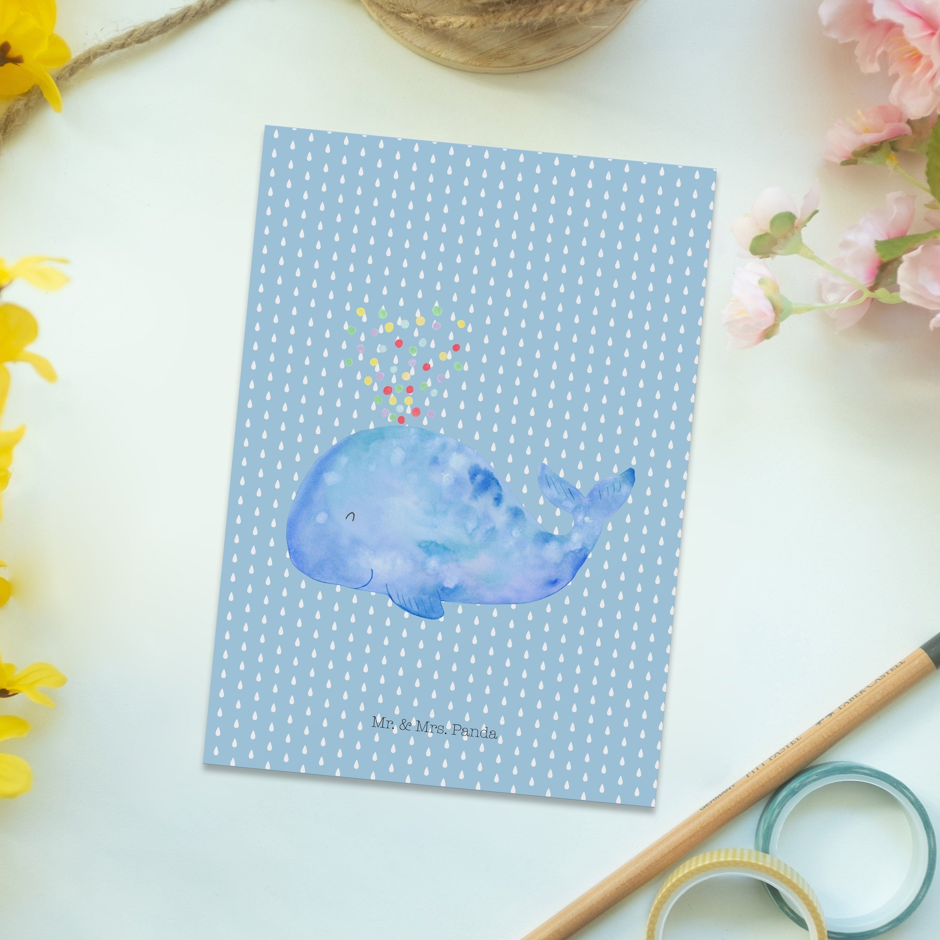 D - Mrs. Wal Blau Konfetti Panda Neuanfang, Pastell Lebensabschnitt, Mr. - Geschenk, Postkarte &
