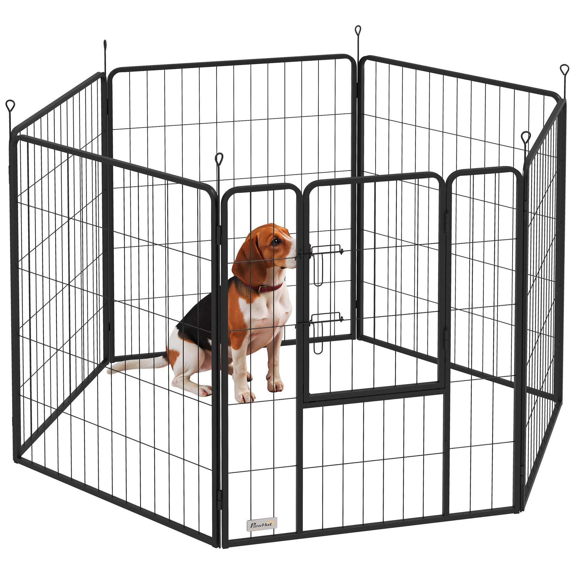 PawHut Freigehege Welpenlaufstall 6-TLG 100cm hoch Welpenauslauf, mit Tür, für kleine, mittelgroße und große, Stahl, Grau