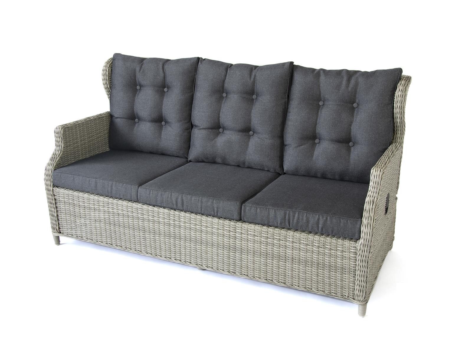Green Spirit Loungeset Bilbao Polyrattan Sitzgruppe 7 Personen, Dininglounge Set Sitzgruppe, (Set, 6-tlg., 1 Sofa, 2 Sessel, 2 Hocker, 1 Tisch, inkl. Auflagen), Polyrattan, grau, 7 Personen, wetterfest, Garten, Terrasse, Outdoor
