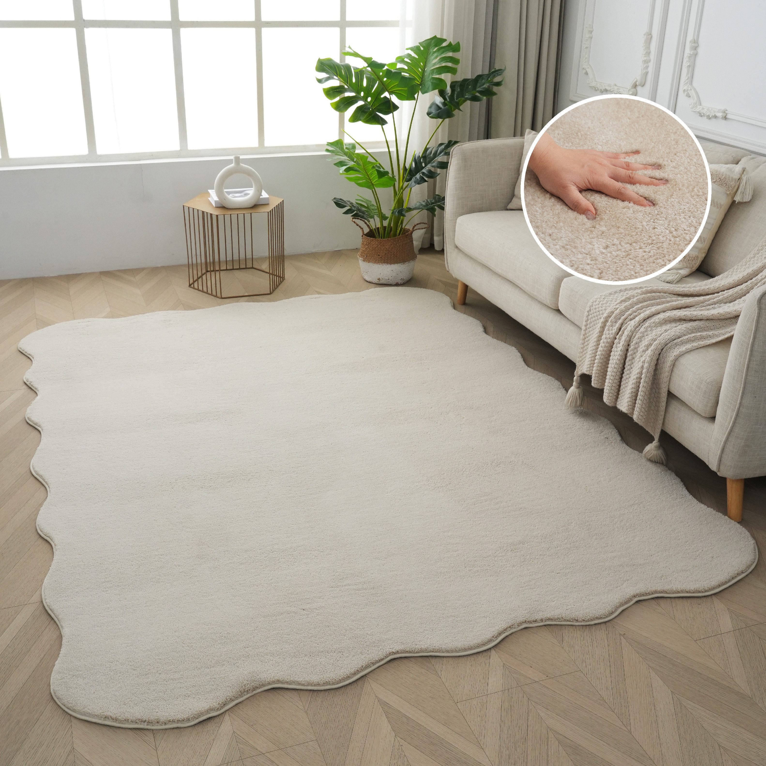 OTTO home Teppich Cali Welle, Wellenform, modern, Premium-Qualität, wellenförmig, Höhe: 16 mm, Uni-Farben, kuschelig, & weich, waschbar, Felloptik, Wohnzimmer
