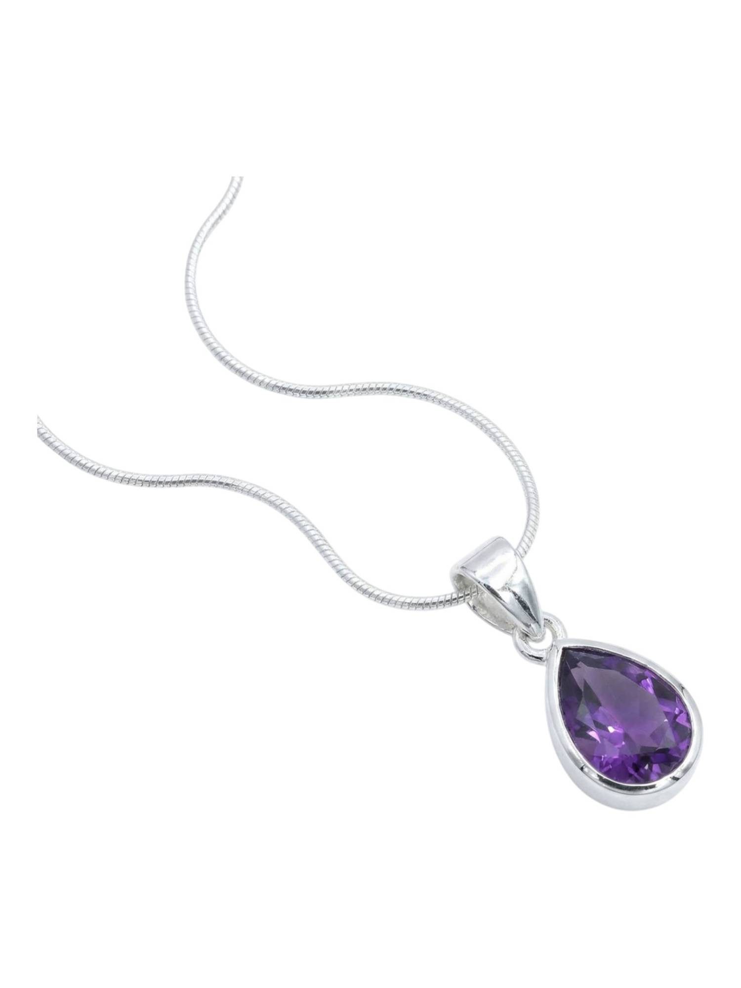mantraroma Kette mit Anhänger PIANURA Tropfen aus 925 Silber mit Amethyst facettiert (Kettenanhänger uns Kette), 925 Sterling Silber Ketten mit Kettenanhänger für Damen