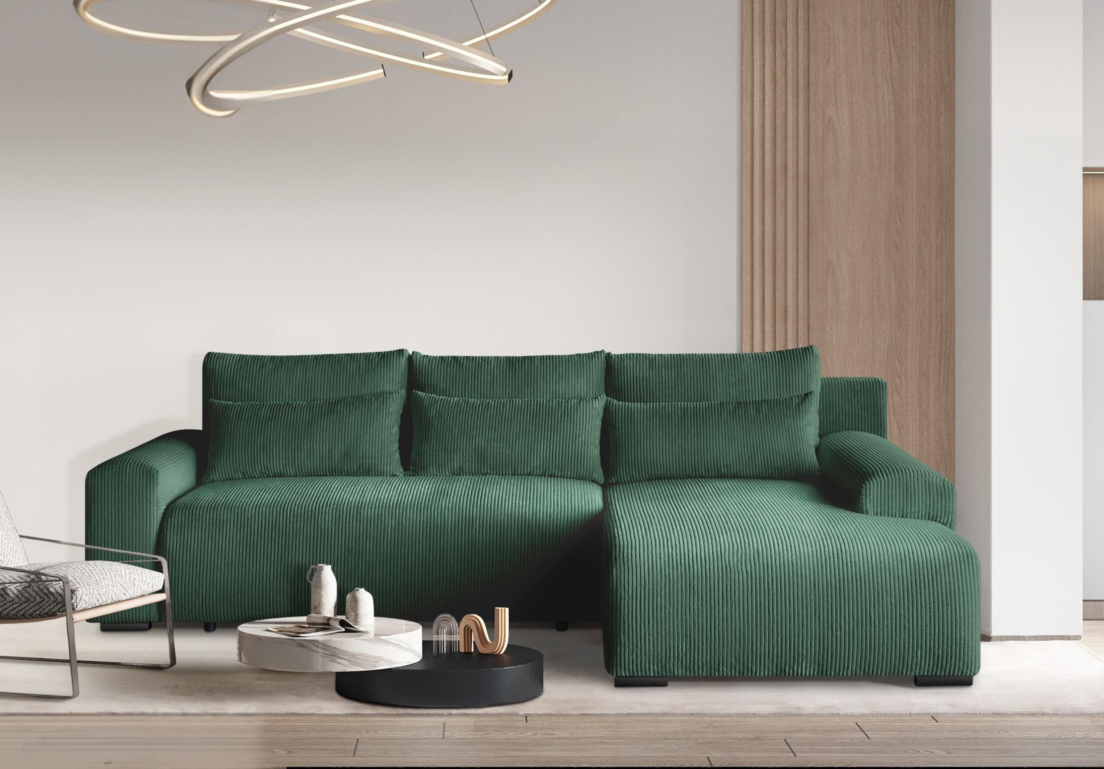 im Polsterecke Corner Bettkasten, Benny, inkl. Design, Wellenfedern, Ecksofa Sofa aus stilvoll Cordstoff Beautysofa modernes Schlaffunktion, L-förmiges