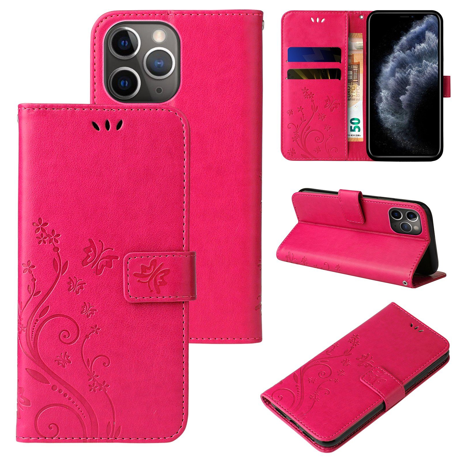 Tec-Expert Handyhülle Cover Tasche Hülle für Apple iPhone 11 Pro Max 6,5 Zoll, Klapphülle Case mit Kartenfach Fliphülle aufstellbar, Motiv Blumen