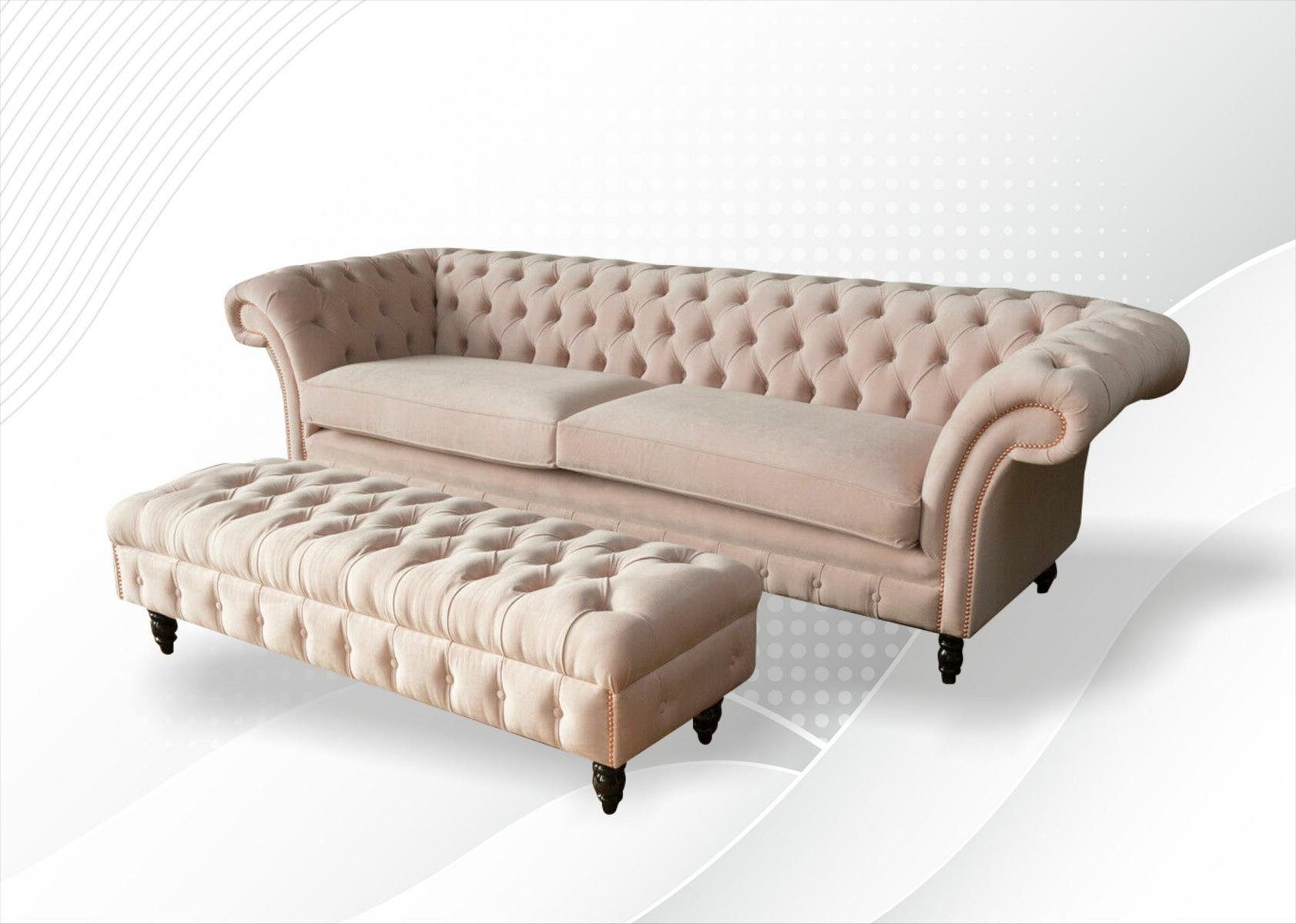 Chesterfield-Sofa, Hocker cm Sitzer 265 + Design 4 JVmoebel Chesterfield Sofa Sofa Couch