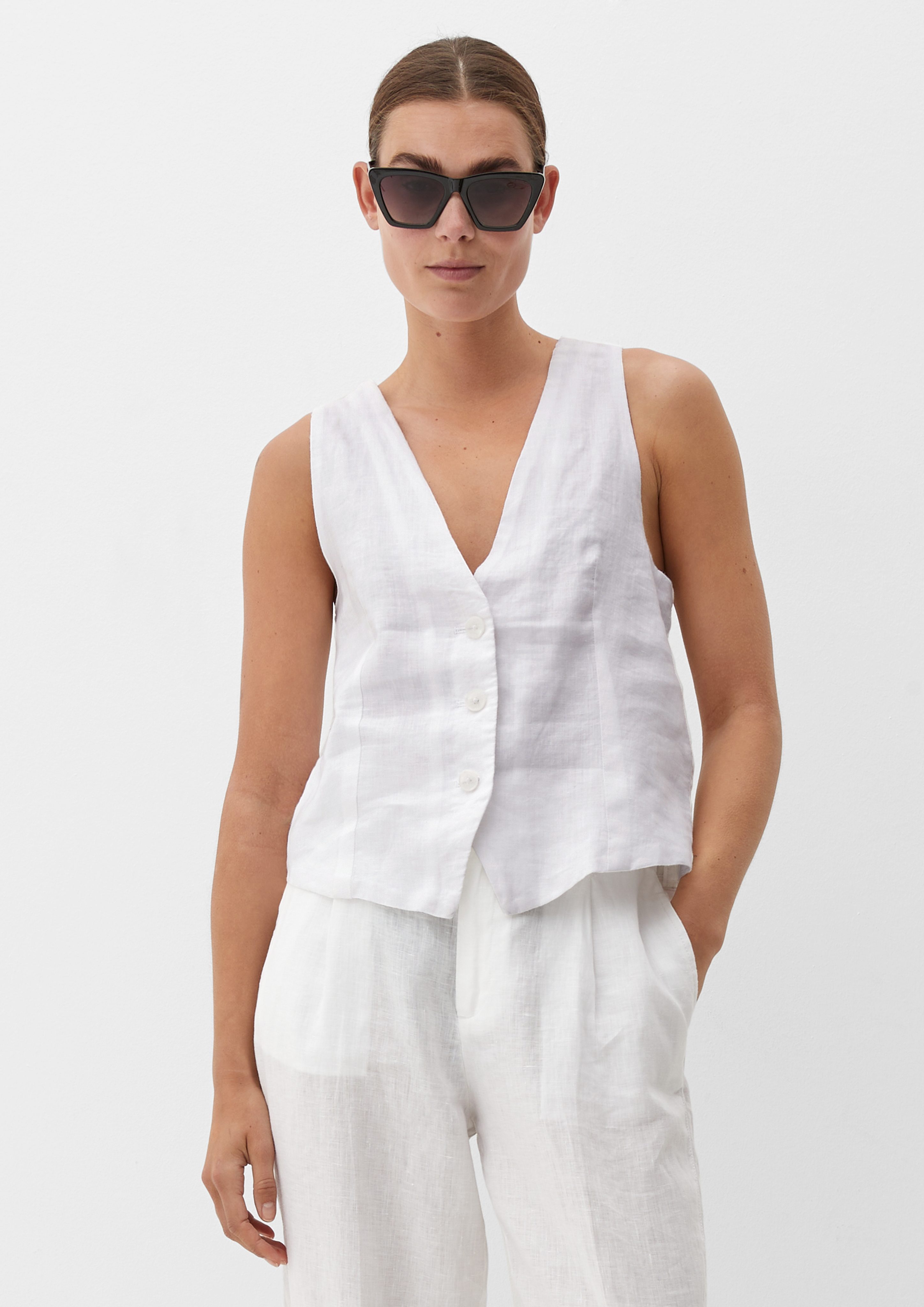 Amazhiyu Damen Leinenweste Ärmellos - Elegante Anzugweste Mit V-Ausschnitt