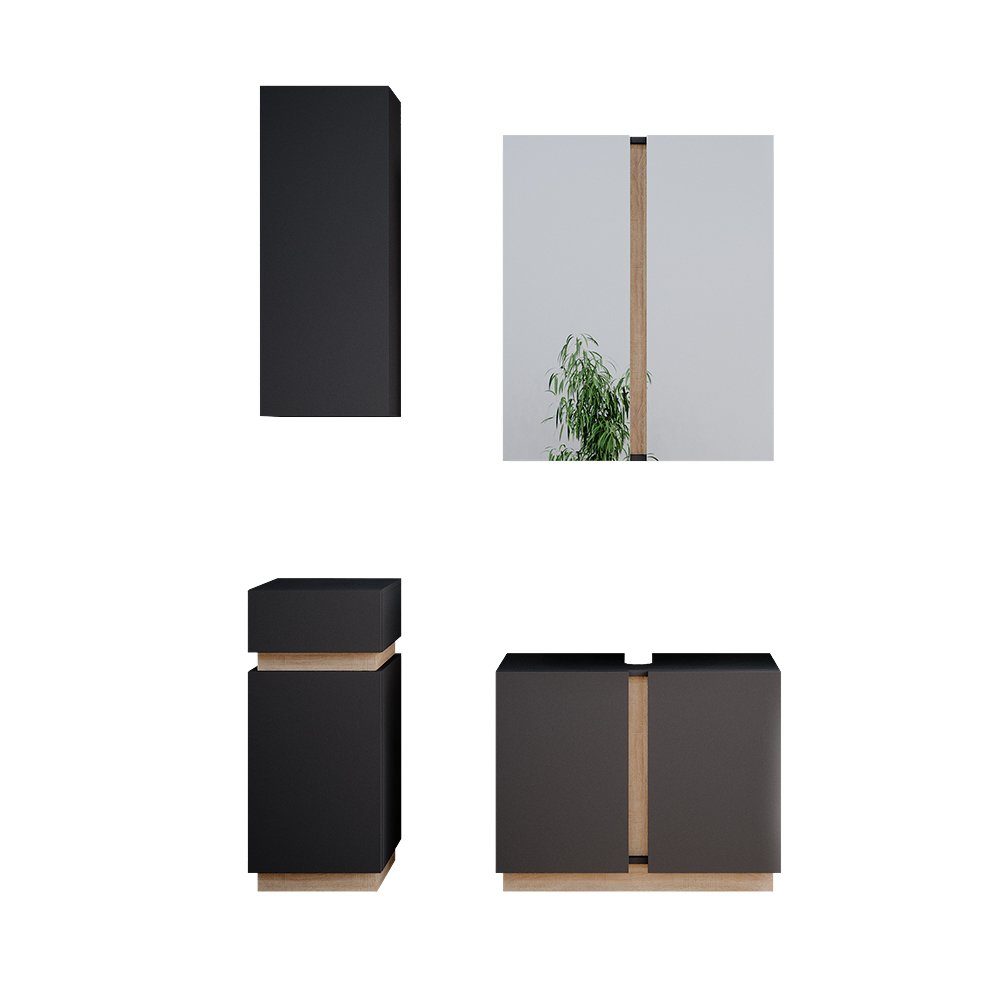 Vicco Badmöbel-Set Gloria, Anthrazit/Sonoma, 4 Teile, günstig online kaufen
