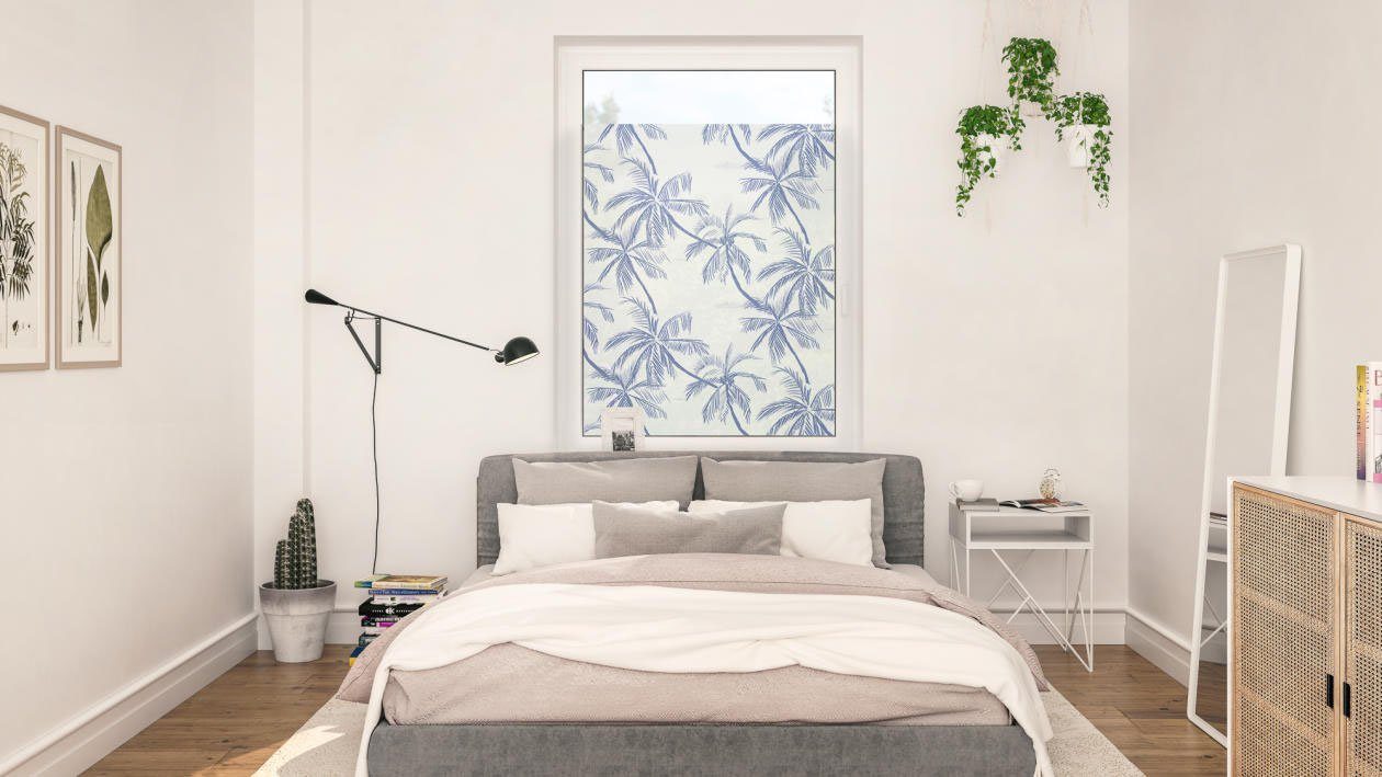 ORIGINAL, Blueprint selbstklebend, glatt Blau, Fensterfolie - blickdicht, Sichtschutz, LICHTBLICK Fensterfolie Palms