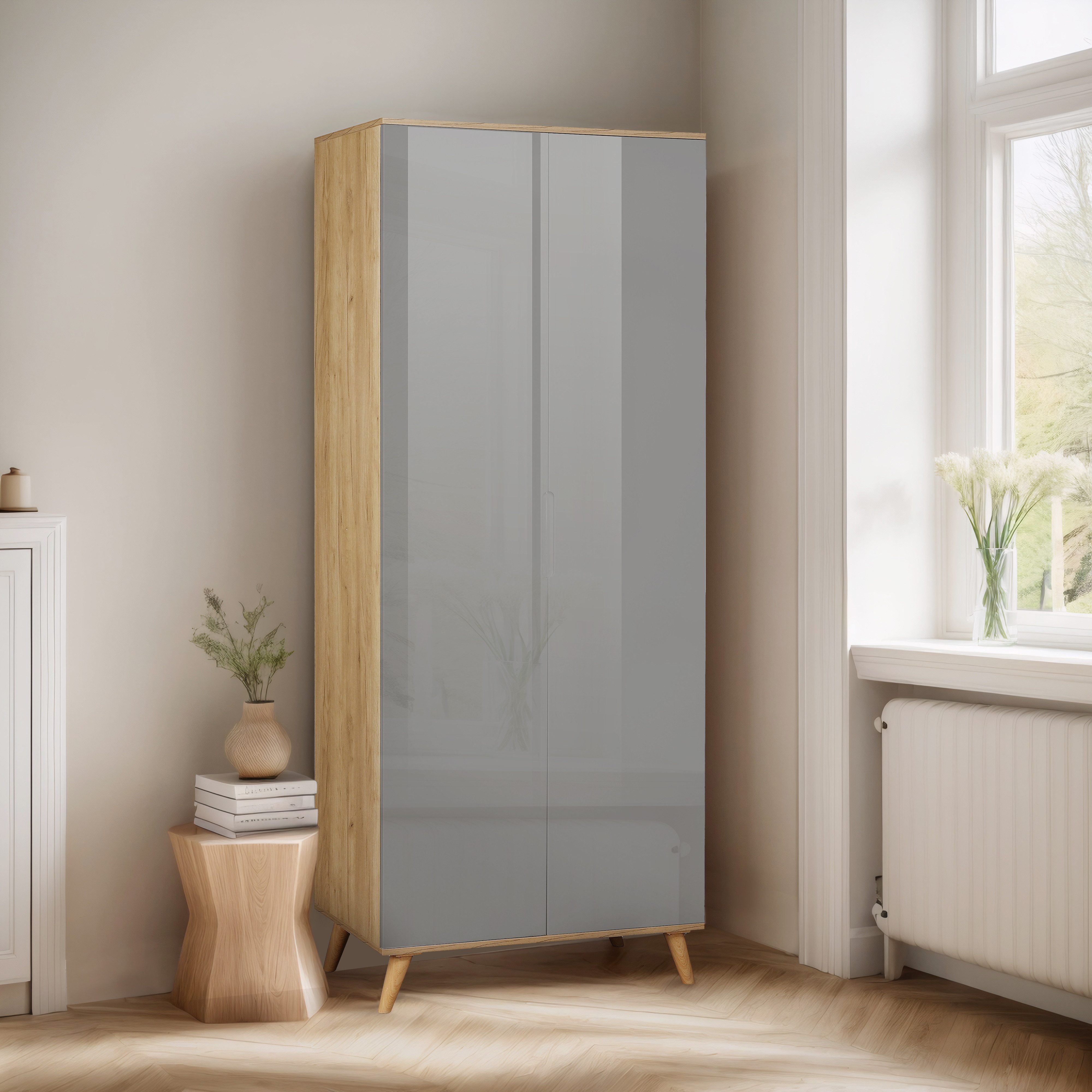 OTTO home Kleiderschrank Lund Schlafzimmerschrankim skandinavischem Design Garderobenschrank mit Premium Innenausstattung, Breite 80 cm hochglanz