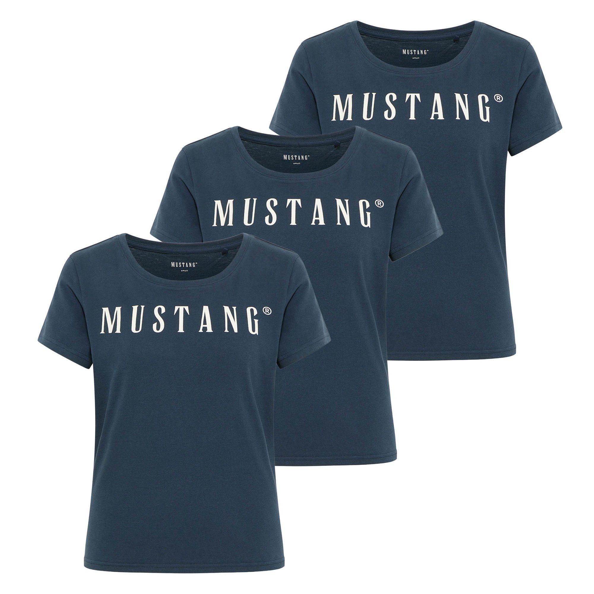 MUSTANG T-Shirt Damen T-Shirt 3er Pack Baumwolle Style Alma 3P (Packung, 3er Pack)