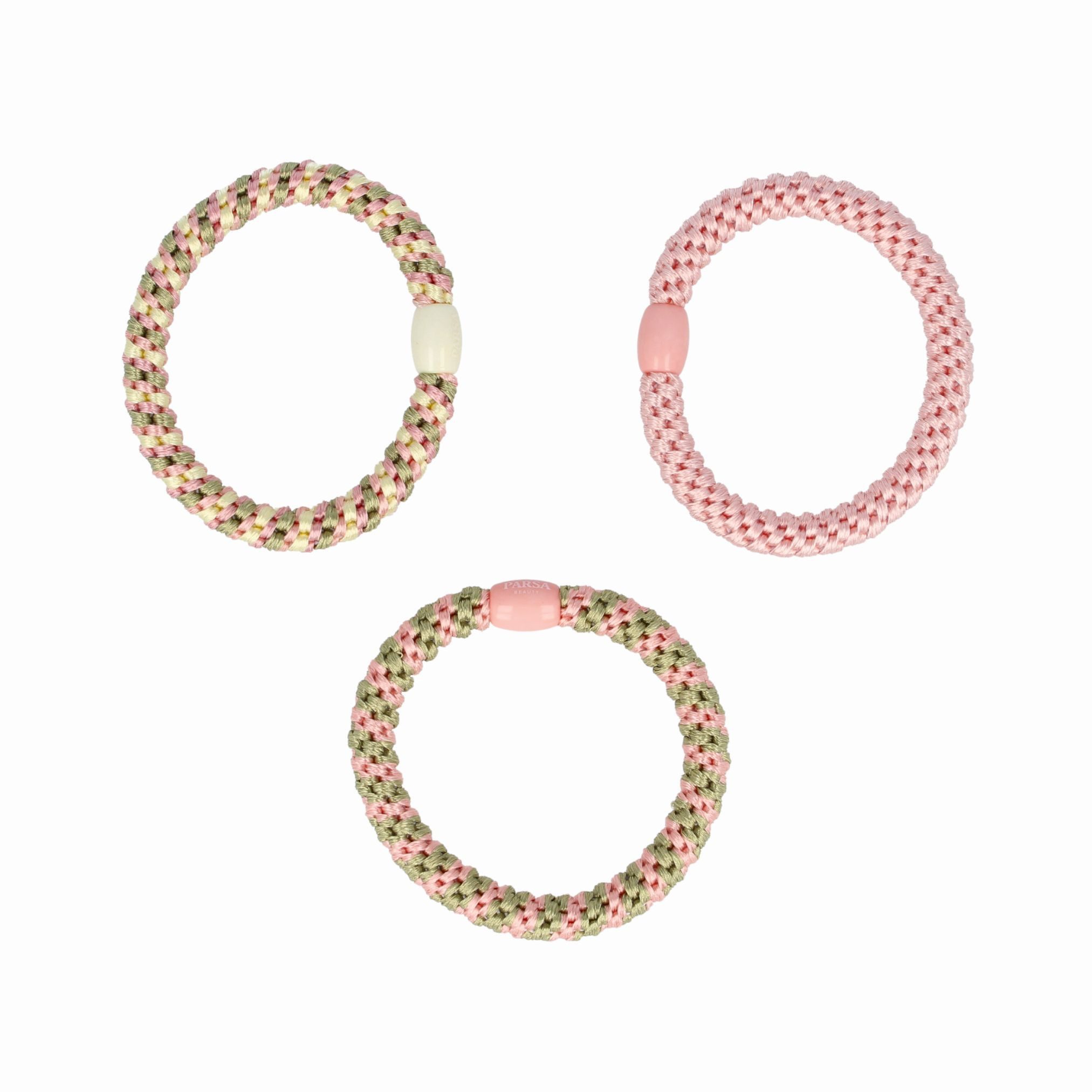 PARSA Beauty Haargummi Lifestyle Pure Balance Haargummis gewebt, 3er-Set Grün/Rosa
