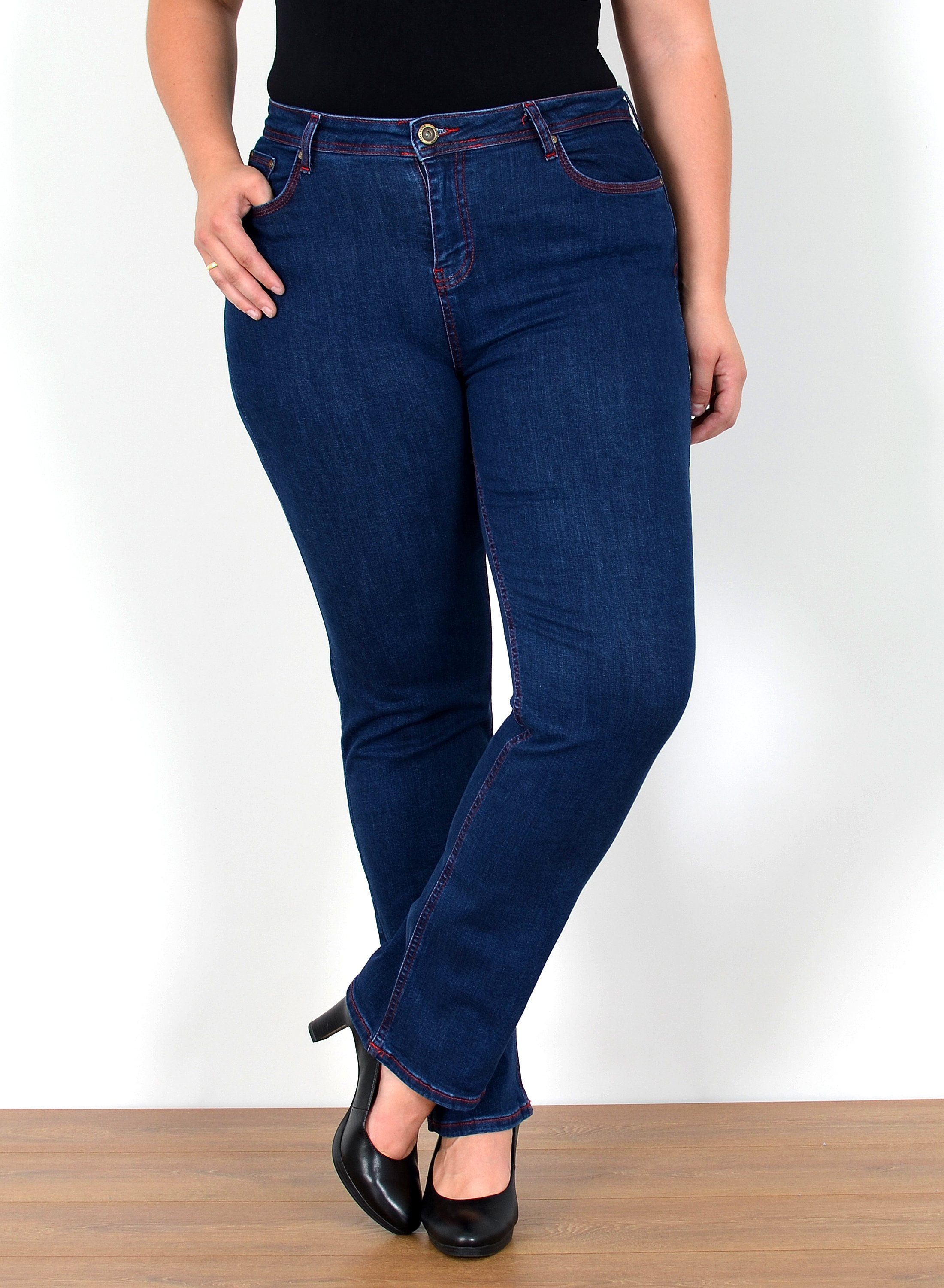 ESRA Straight-Jeans FG5 High Waist Damen Jeans Straight Leg Stretch Hose Übergröße Große Größe