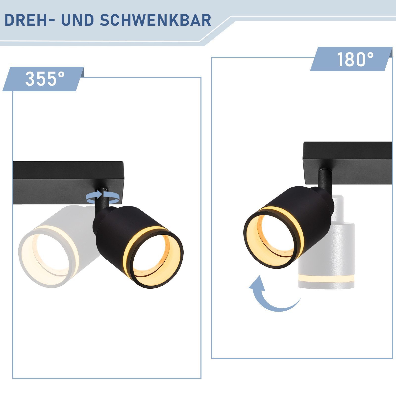 ZMH Deckenstrahler 5 Flammig Schwenkbar 355° Modern Deckenspots für Büro Schlafzimmer, Drehbar 180°, ohne Leuchtmittel, Metall Flurlampe GU10 Deckenlampe für Es – Bild 5 von 5