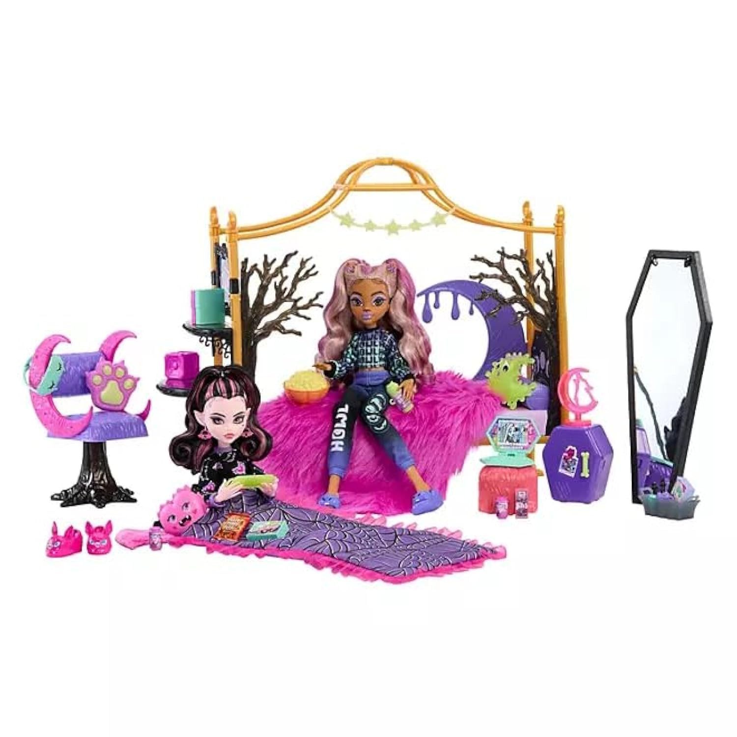 Mattel GmbH Puppenbett Monster High Creepover Party Playset mit Clawdeen Wolf & Draculaura