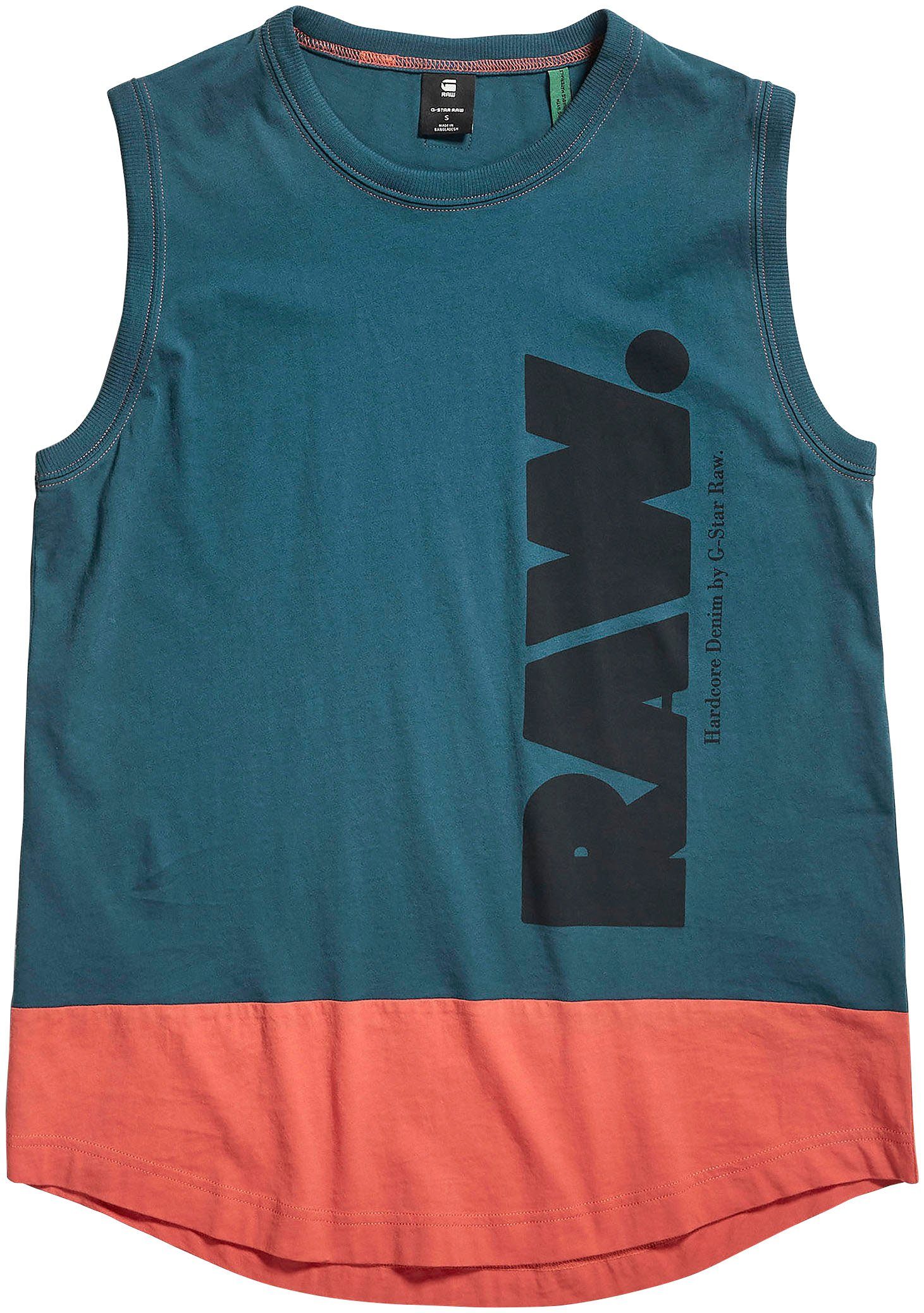 G-Star RAW T-Shirt T-Shirt vorne block (petrol/ block nitro/paprika mti color tank Logo rotorange) color to Lash Grafikdruck