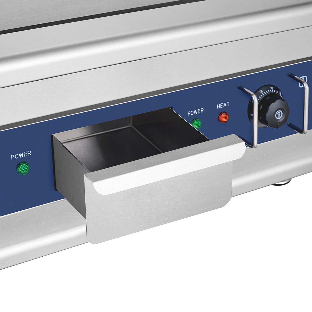 GastroHero Elektrogrill Elektro Grillplatte glatt 600 mm 5 kW Tischgerät Edelstahl, Fettfangrinne, Spritzschutz, frontseitige Bedienelemente – Bild 5 von 5