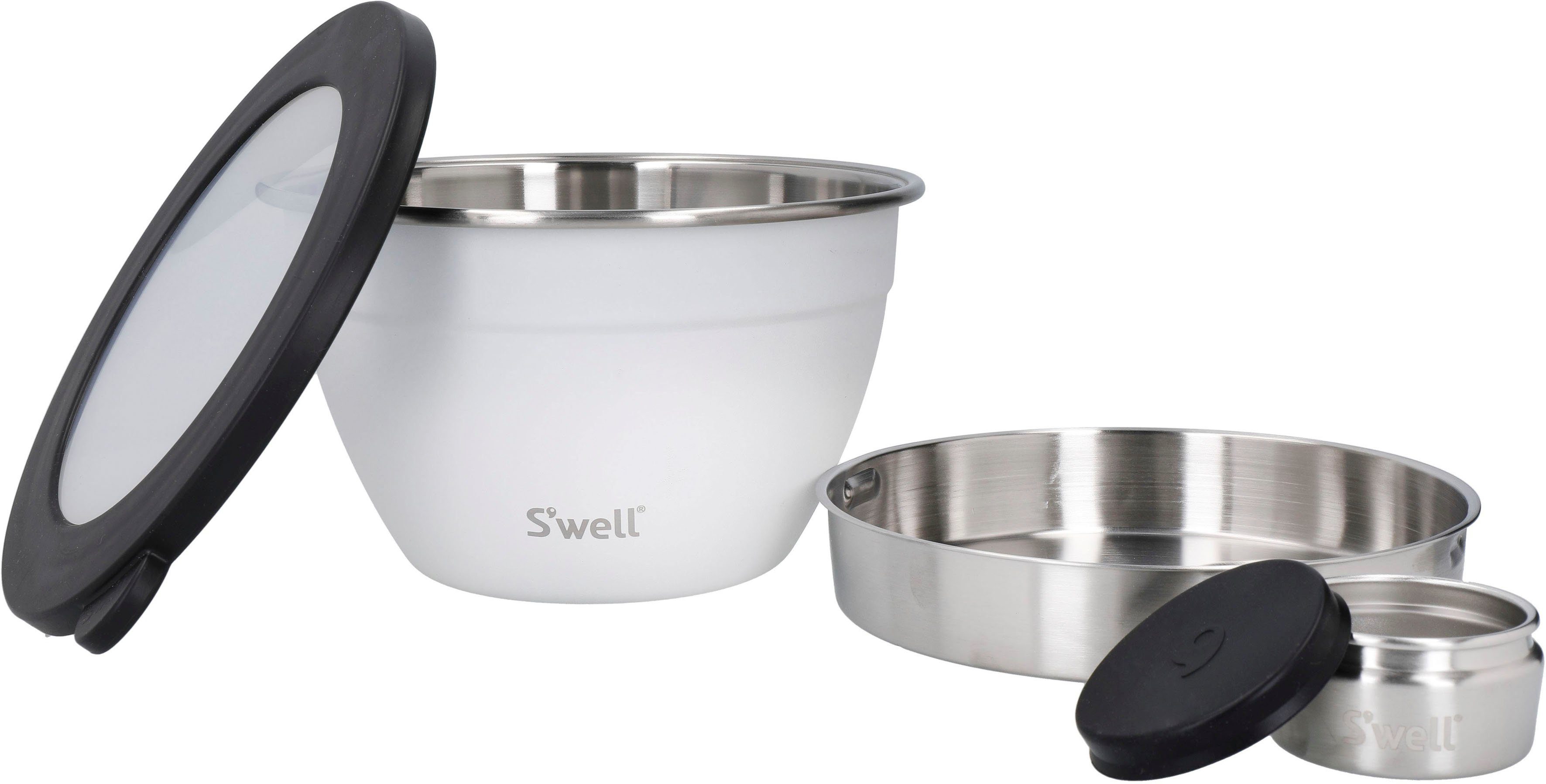 S'well Salatschüssel S'well Calacatta Gold Salad Bowl Kit, 1.9L, Edelstahl, (3-tlg), Therma-S'well®-Technologie mit vakuumisolierten Außenschale
