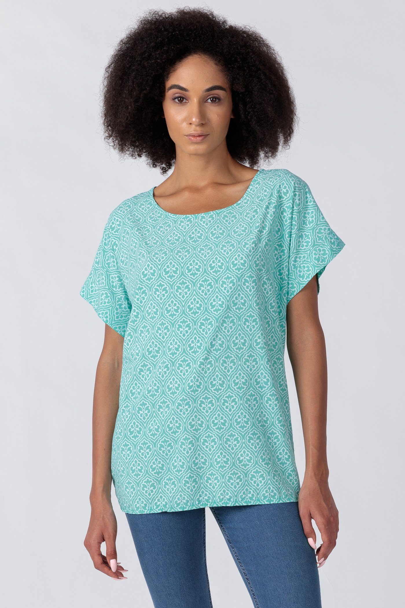 Damen mint Viskose Schlupfbluse Kurzarm PEKIVESSA Schulter mit Shirtbluse überschnittener aus