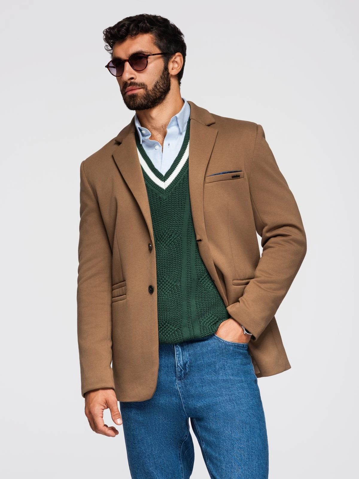 OMBRE Anzugsakko Herren Strickblazer in Slim-Fit-Passform