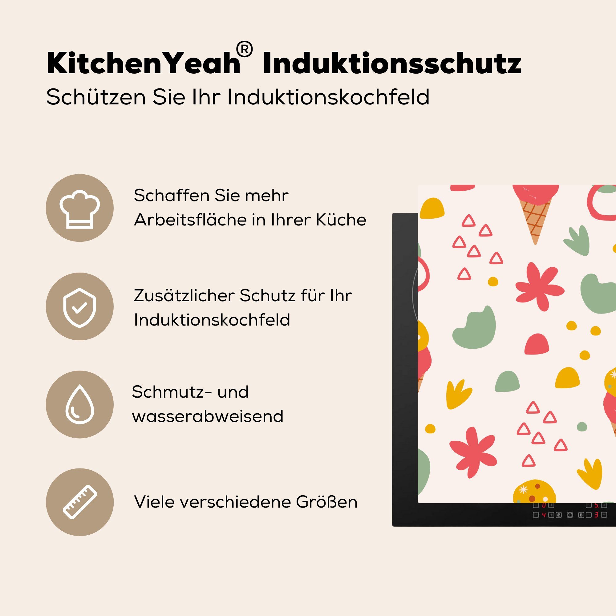 MuchoWow Herdblende-/Abdeckplatte Eiscreme - Design küche (1 78x78 Arbeitsplatte - Ceranfeldabdeckung, für tlg), Vinyl, Sommer, cm