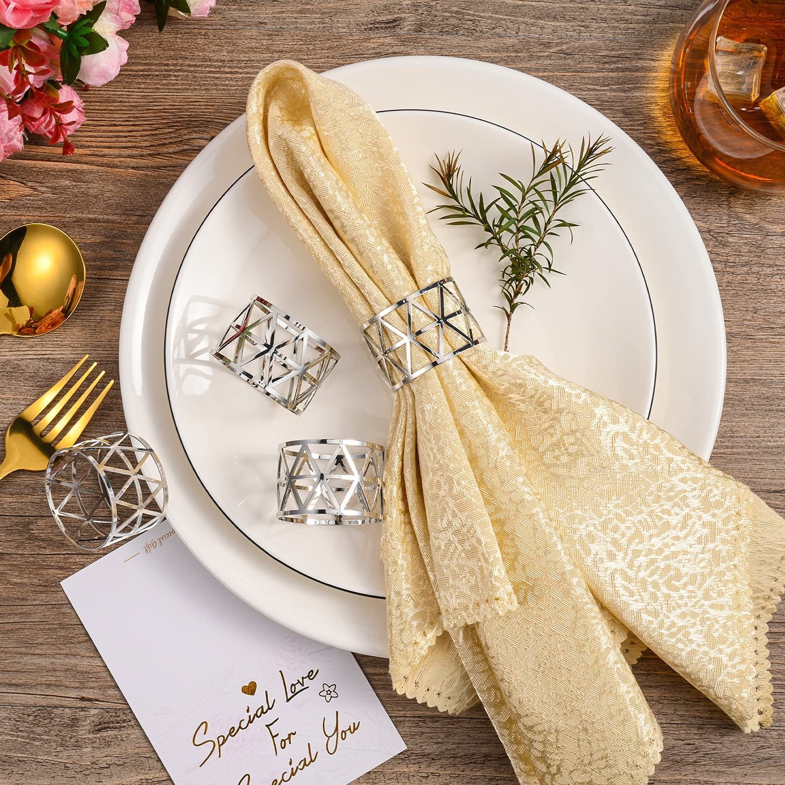 CLTYQ Serviettenring 12 Stück - Metall Serviettenring Feiertagsserviettenhalter, Perfekt für Essen, Jubiläum, Geburtstag, Romantik & Dekoration