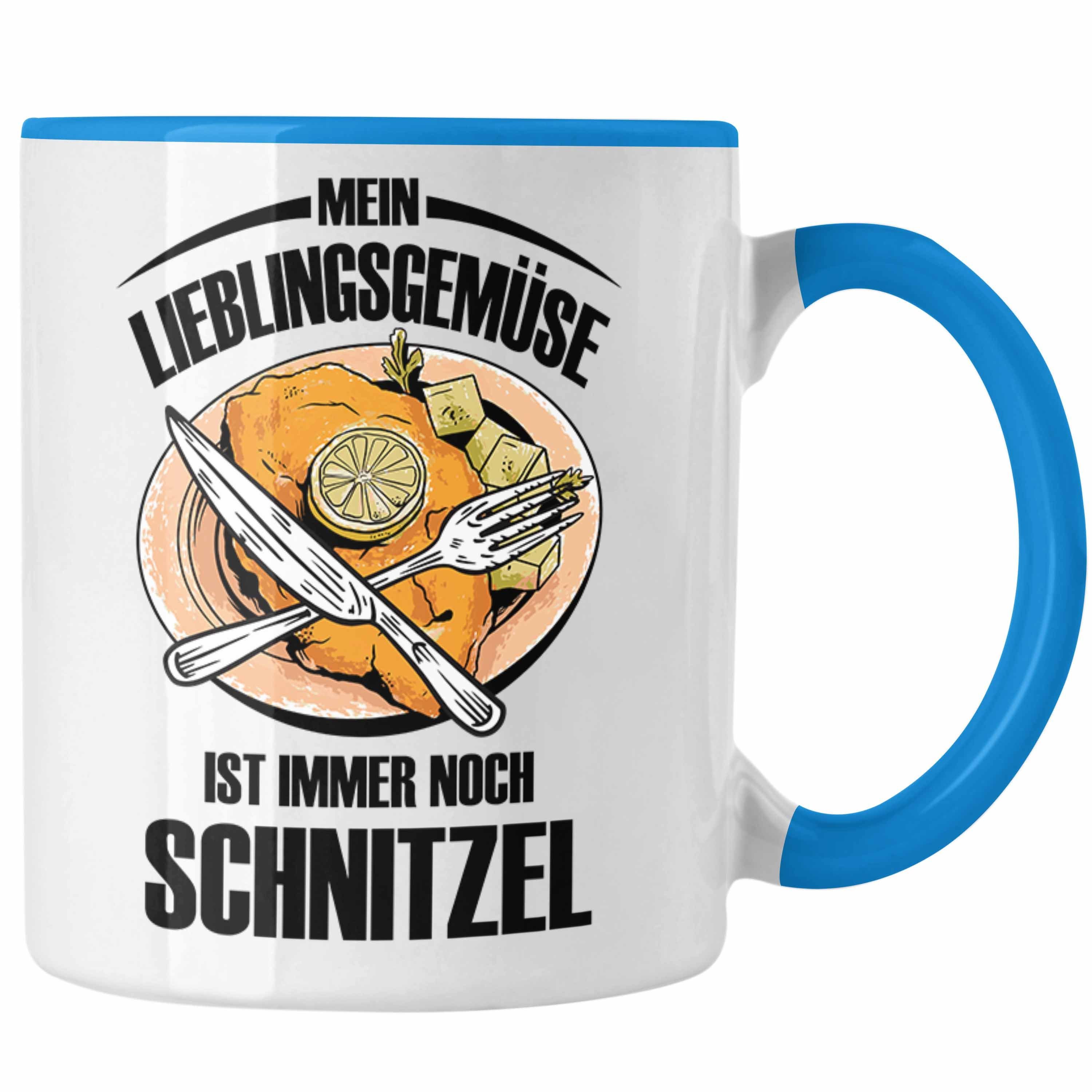 Trendation Tasse Schnitzel-Tasse Geschenk für Schnitzel-Liebhaber Mein Lieblingsgemüse Blau | Teetassen