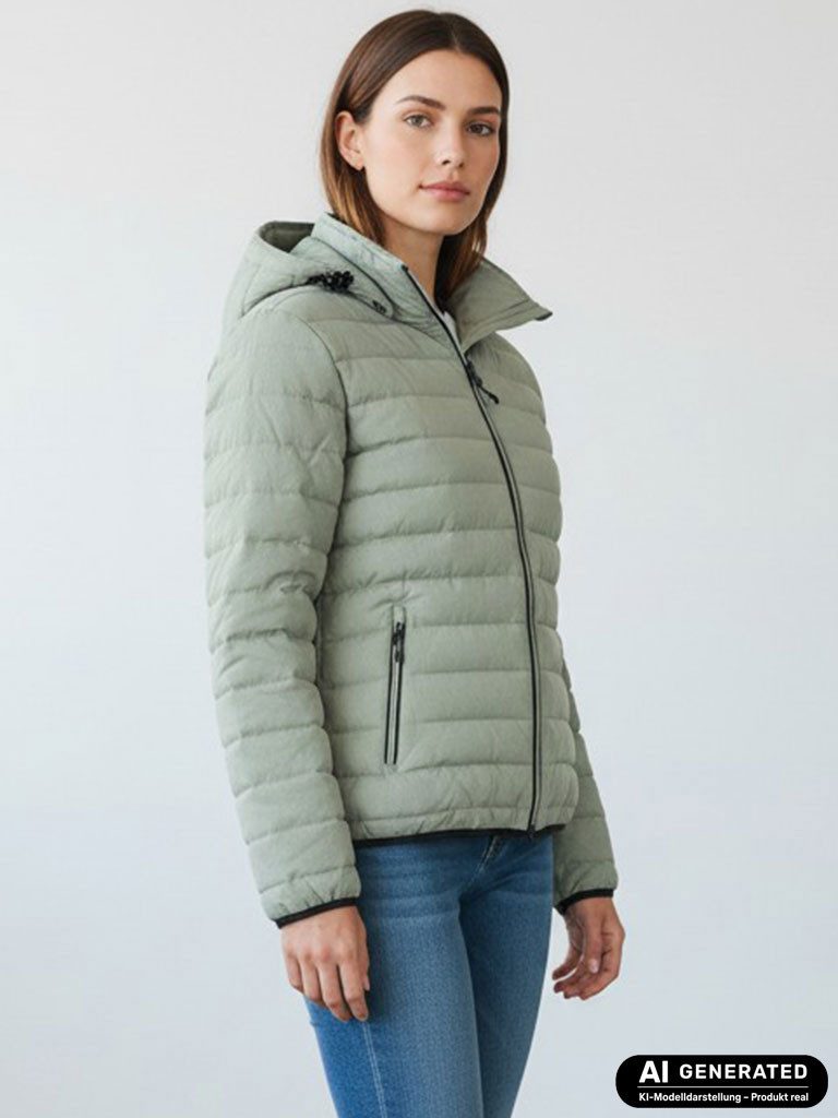 Blue Wave Steppjacke Damen Jacke Nina gesteppt - Leichte Jacke Übergangsjacke Outdoor Melange-Optik, Abnehmbare & verstellbare Kapuze, 2-Wege-Reißverschluss