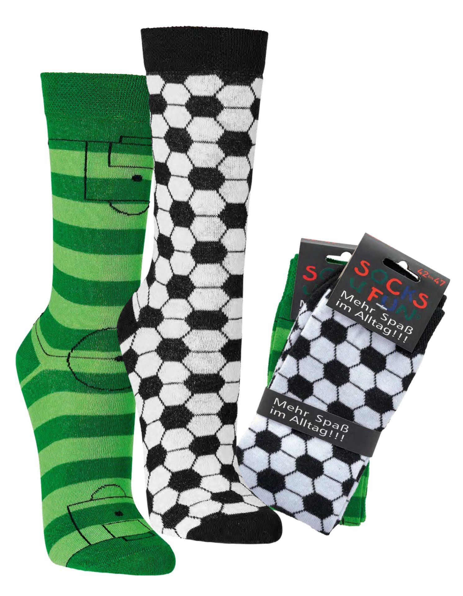 Wowerat Freizeitsocken 2 Paar Fun Socken, Spaß mit Socken, Fußball Motive, für Damen & Herren