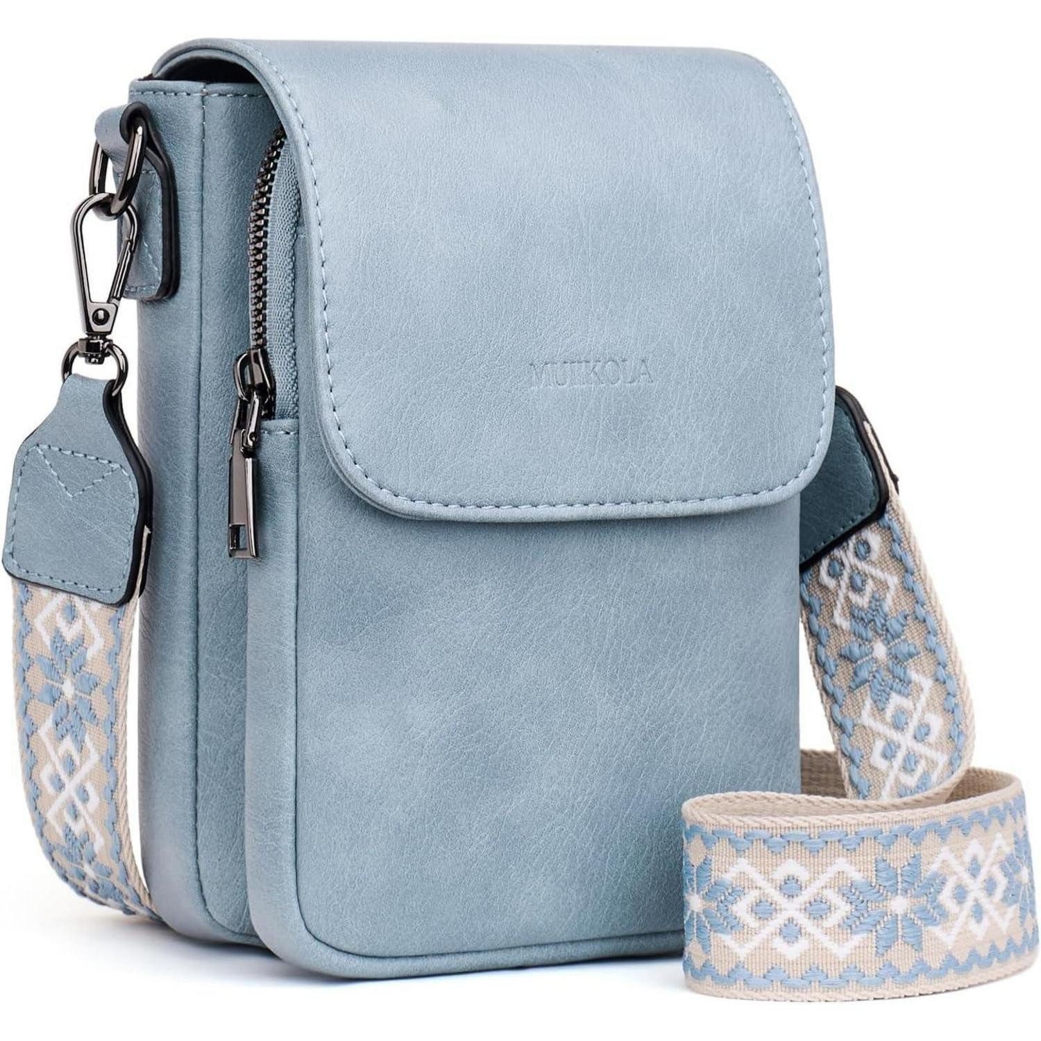 Umhängetasche Handytasche Umhängetasche Damen Leder RFID groß Blau