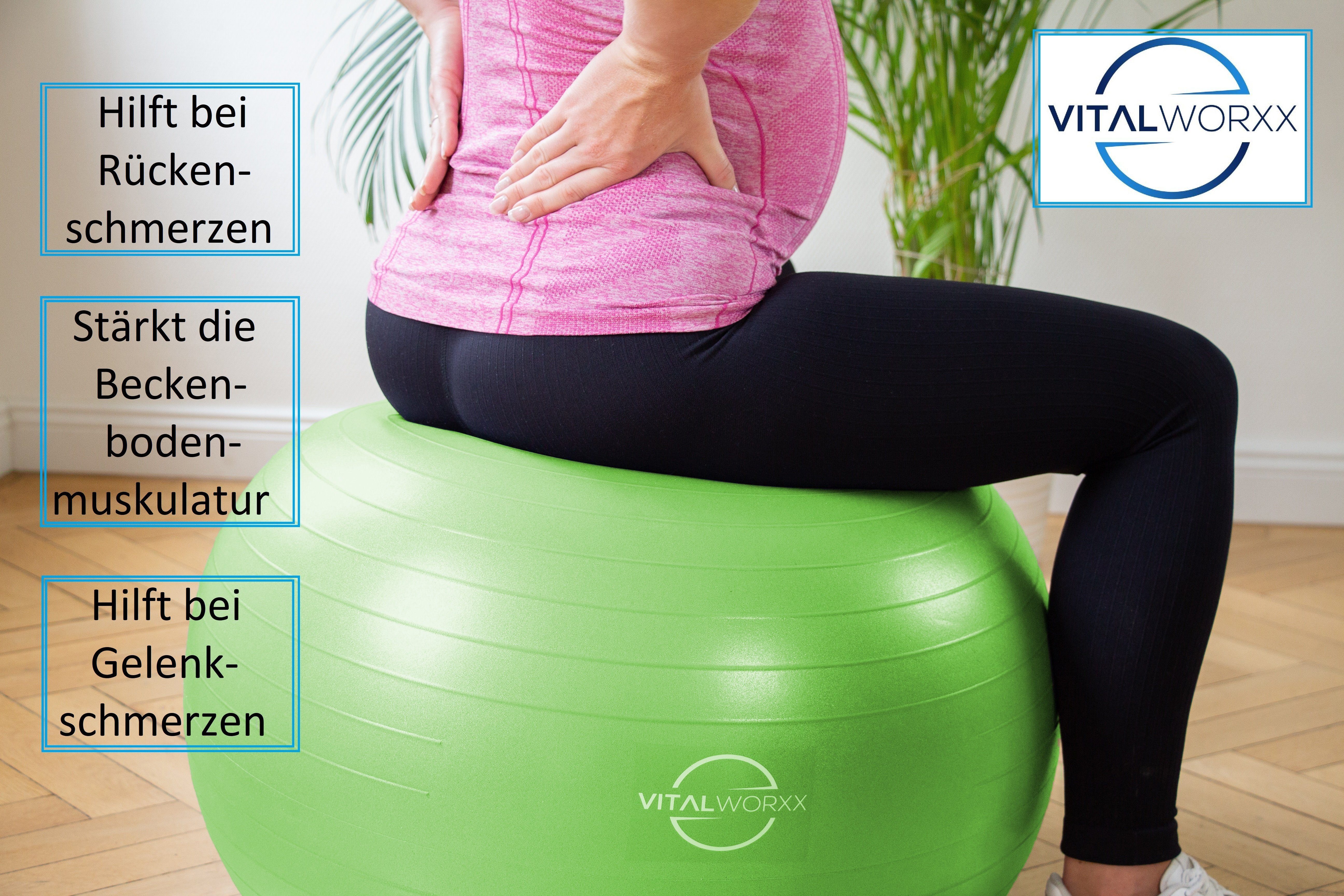 VITALWORXX Gymnastikball VITALWORXX Gymnastikball für Schwangere, extrem stabil, mit Pumpe, Hohe Materialstärke, Anti-Burst-System