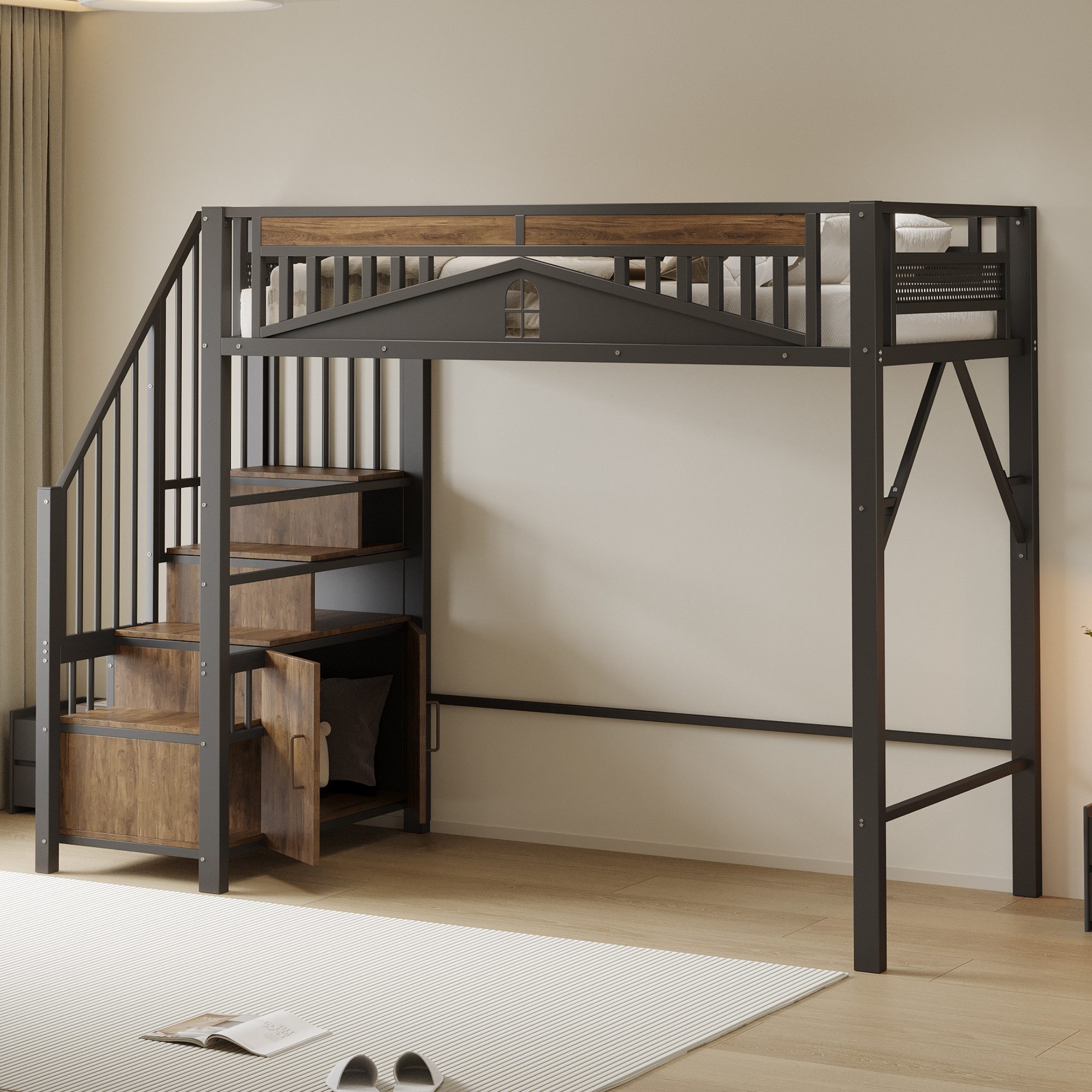 HAUSS SPOLE Hochbett 90x200cm, Metall-Sicherheitszaun, Sicherheitsleiter mi günstig online kaufen