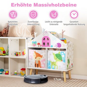 COSTWAY Spielzeugtruhe, Bücherregal Holz, mit 2 Aufbewahrungsboxen