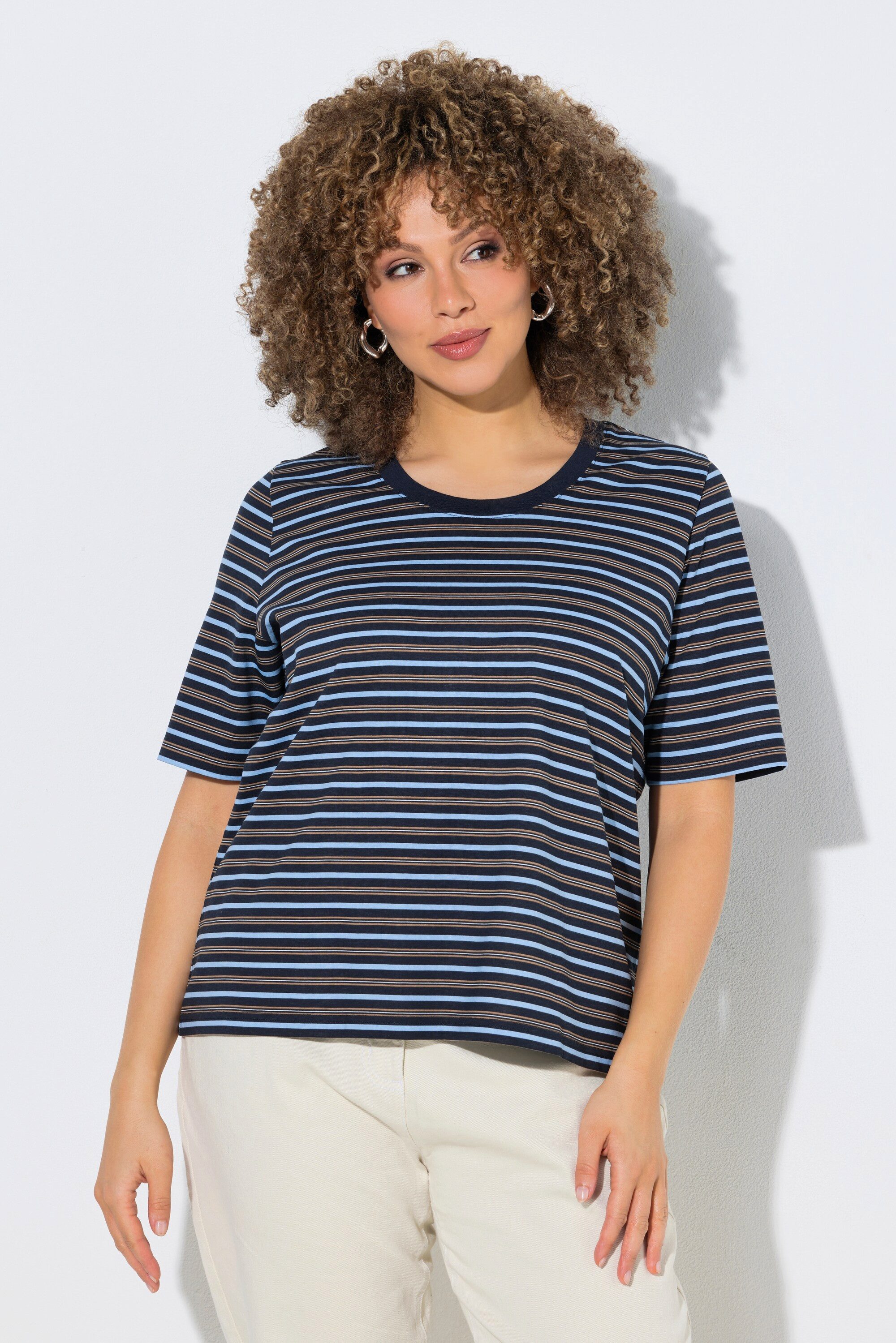 Ulla Popken T-Shirt T-Shirt Ringel Classic Rundhals Halbarm