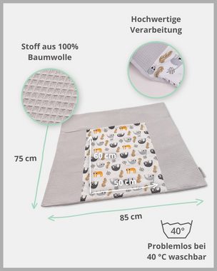 ULLENBOOM ® Wickelauflagenbezug Wickelauflagenbezug Grau Faultiere 75x85 cm (Made in EU), Bezug mit Hotelverschluss, 100% Baumwolle