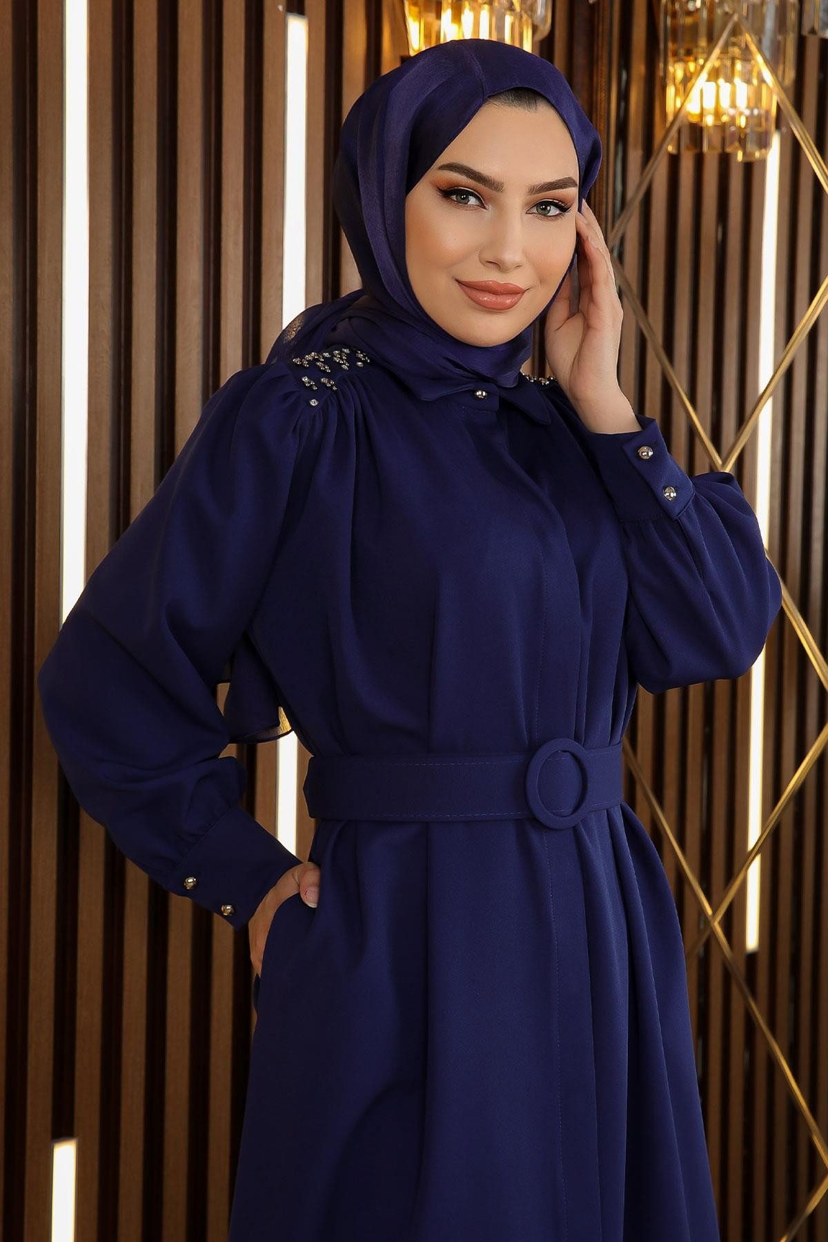 MODAMİHRAM Maxikleid Stein Detail Gürtelkleid günstig online kaufen