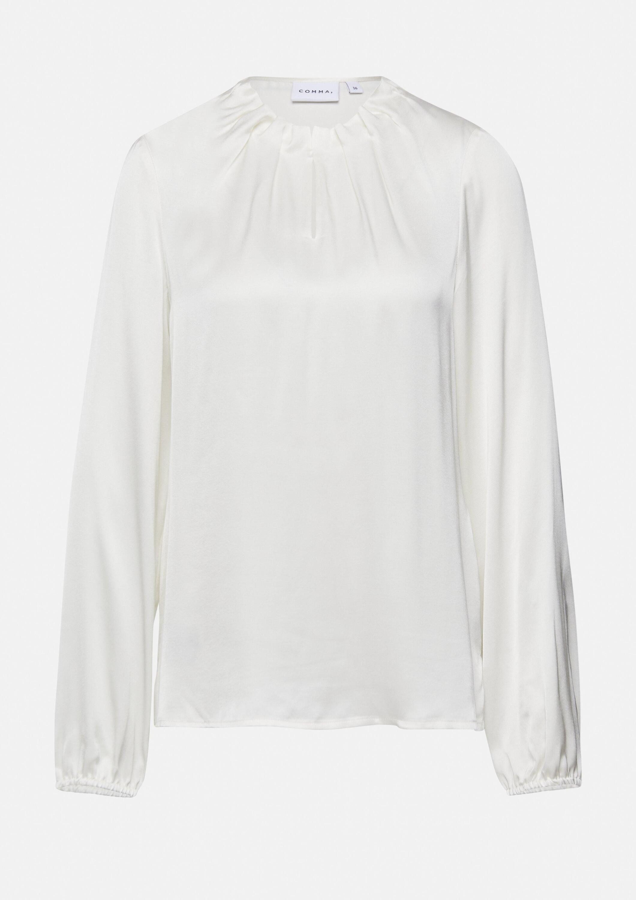 comma Langarmbluse Bluse Satinierte Bluse mit Raffung