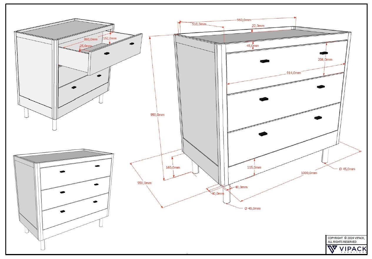Home affaire wrap chest wrap dresser dresser made of solid oak natural oiled, timeless design, with 3 spacious drawers, stable and stable