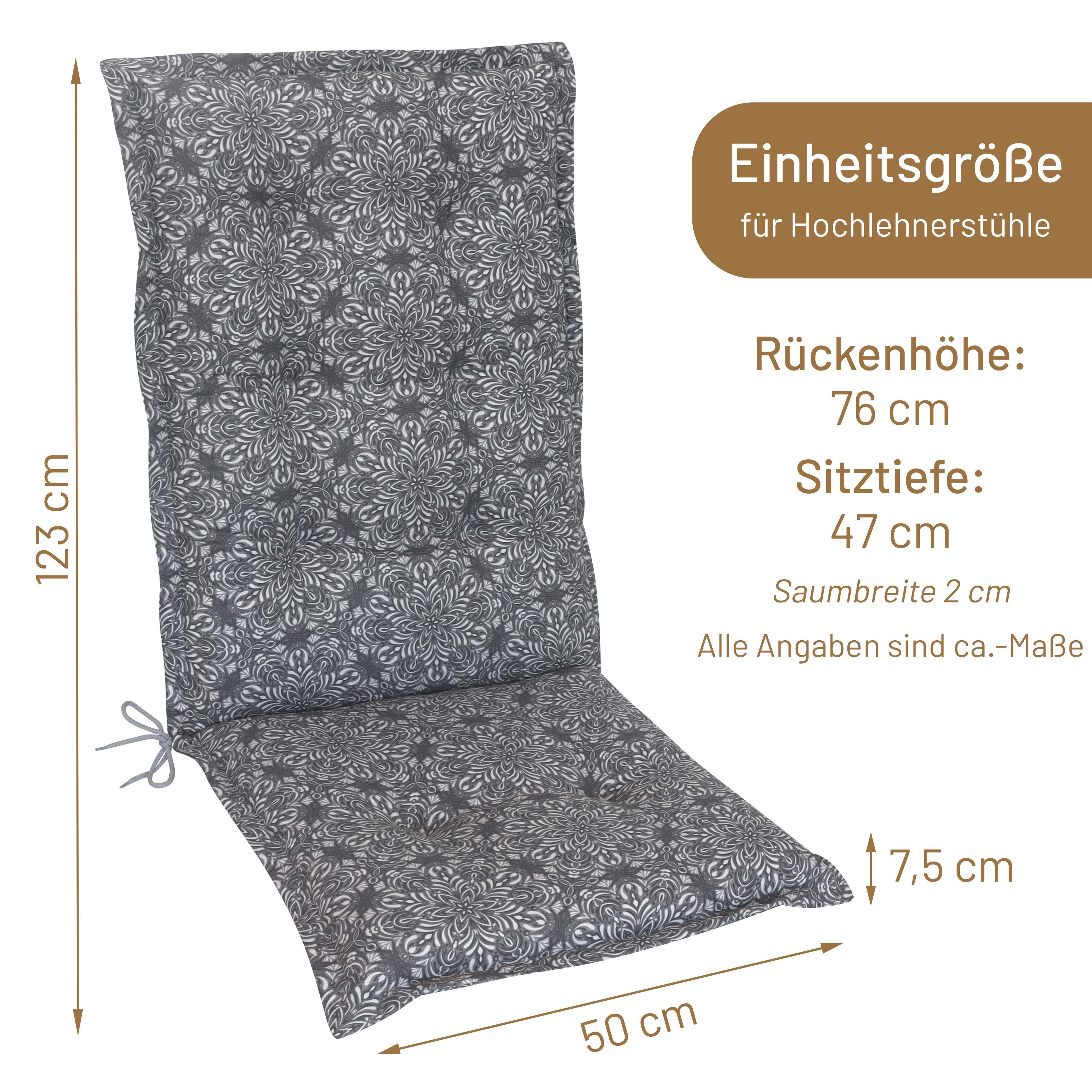 Herlag Hochlehnerauflage Valeria Gartenstuhlauflage für Hochlehner 123x50x7,5cm Muster, Gartenmöbelauflage Design-Edition