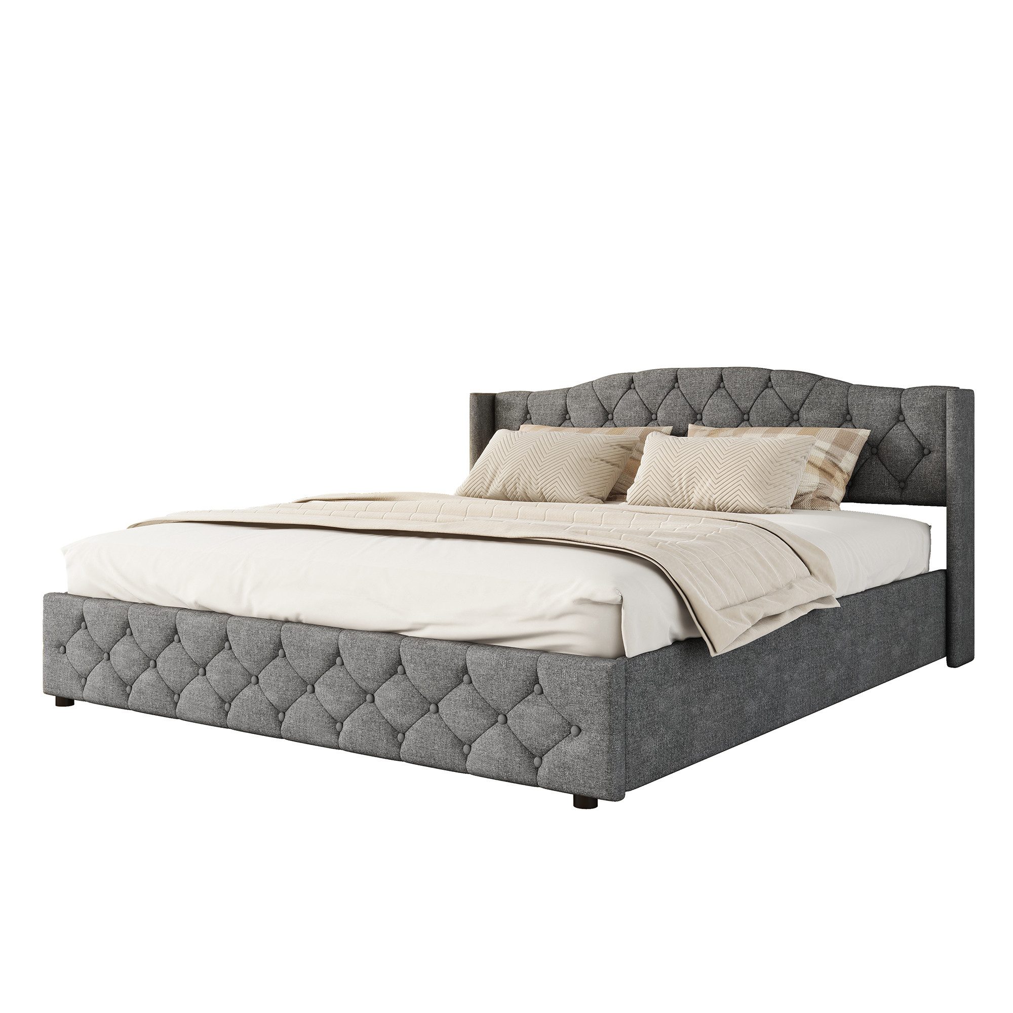 Flieks Polsterbett, Hydraulisches Doppelbett Stauraumbett Leinenbezug 180x2 günstig online kaufen