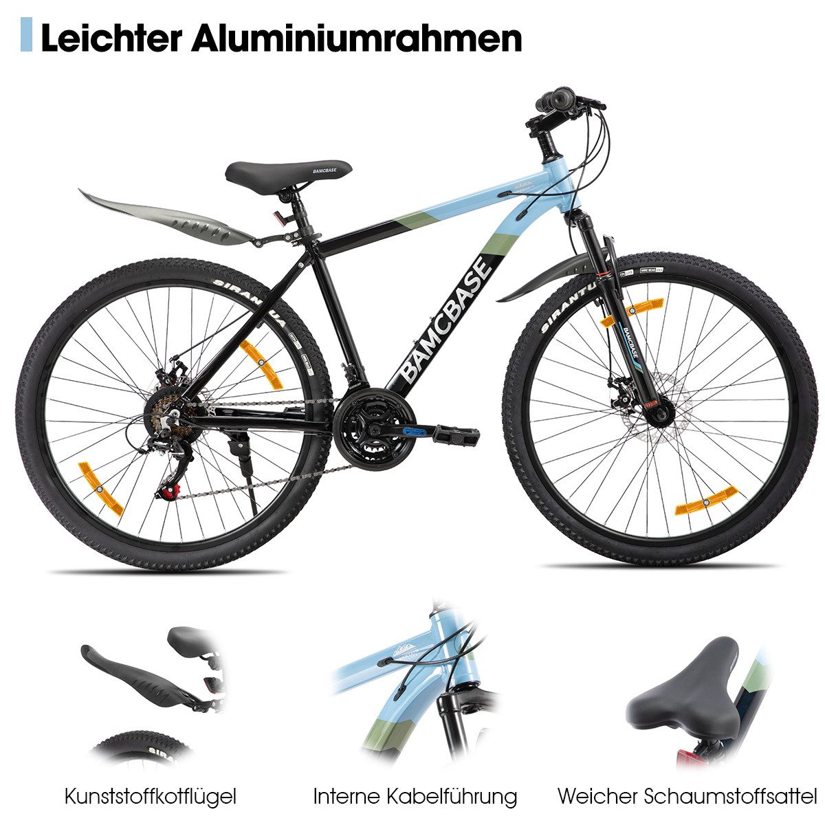 HILAND Mountainbike 26/27,5 Zoll Alu-Mountainbike 21-Gang, Scheibenbremsen & Komfortsattel