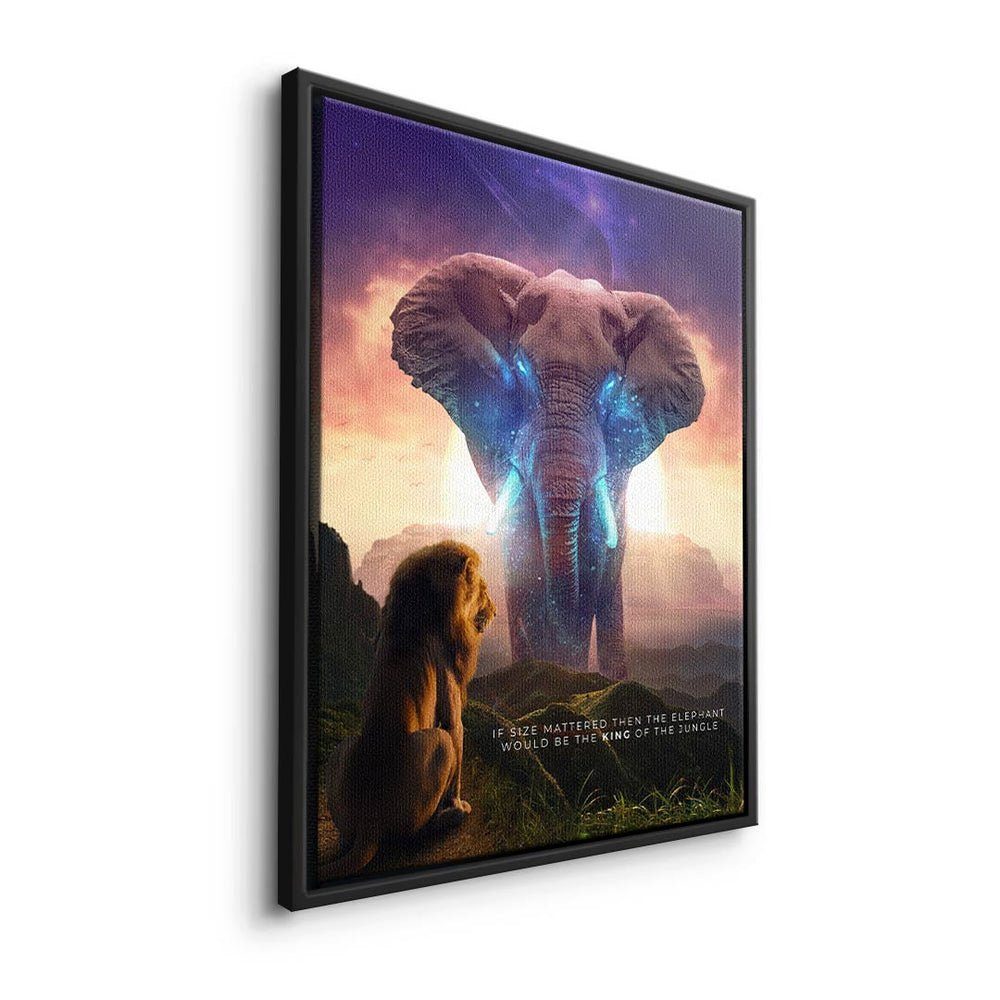 Motivationsbild Elephant - King und - ohne True Leinwandbild, Rahmen Premium Löwe DOTCOMCANVAS®